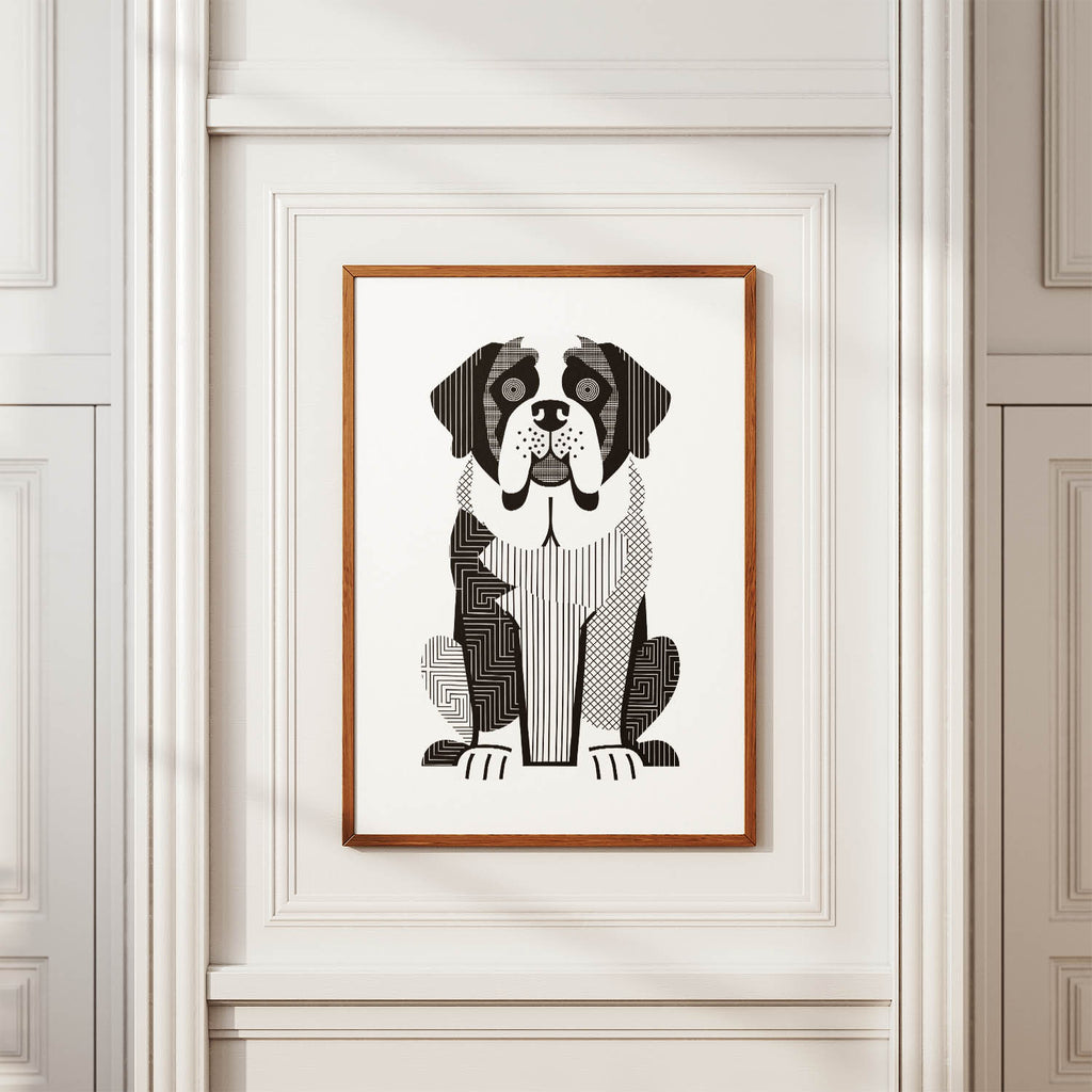 Saint Bernard Geometric Line Art Print - Framed Mockup
