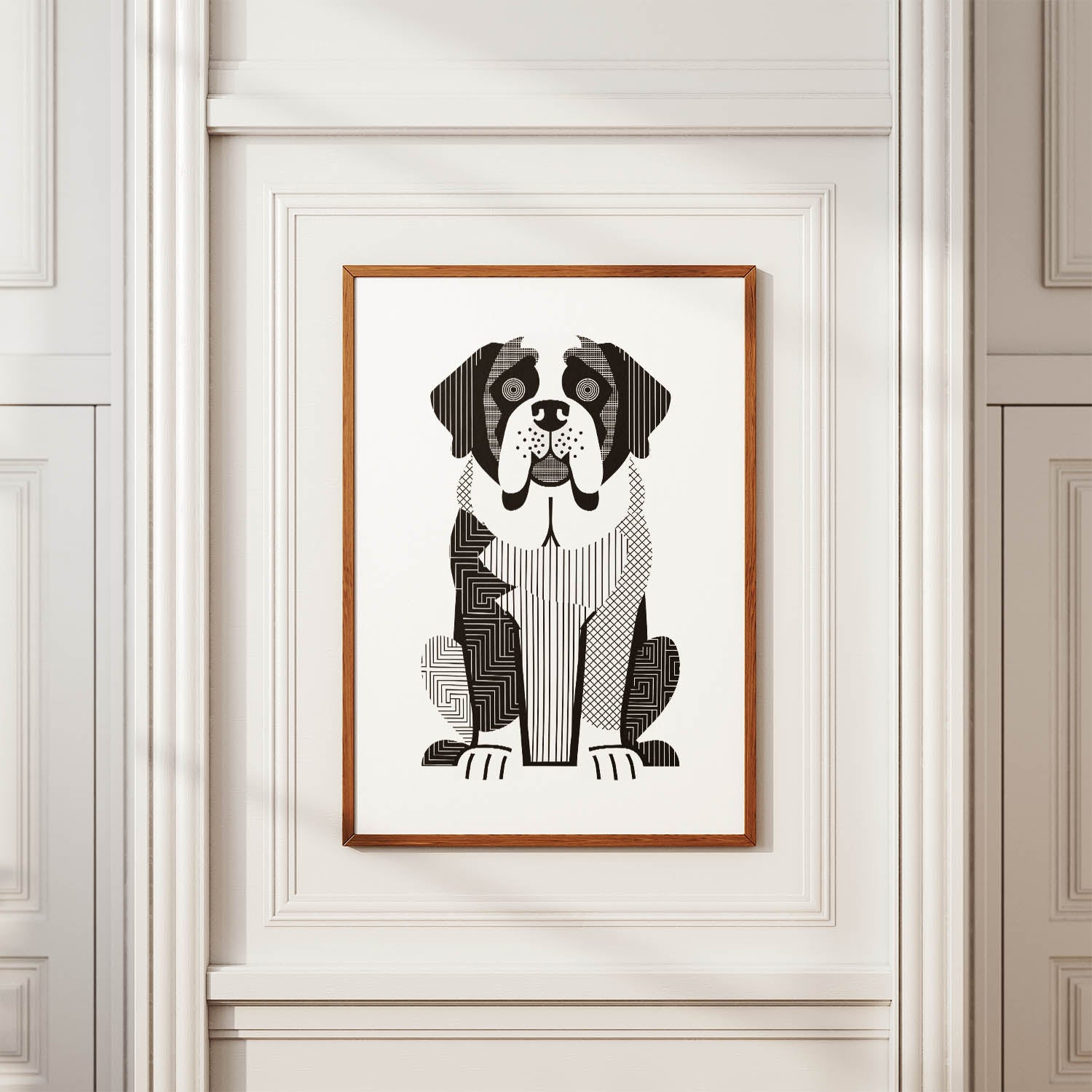 Saint Bernard Geometric Line Art Print - Framed Mockup