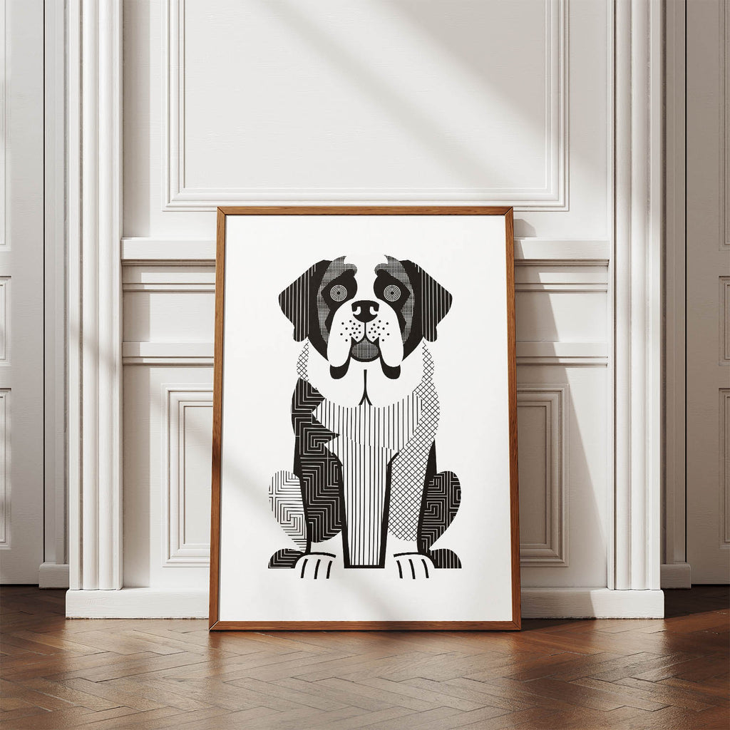 Saint Bernard Geometric Line Art Print - Framed Mockup
