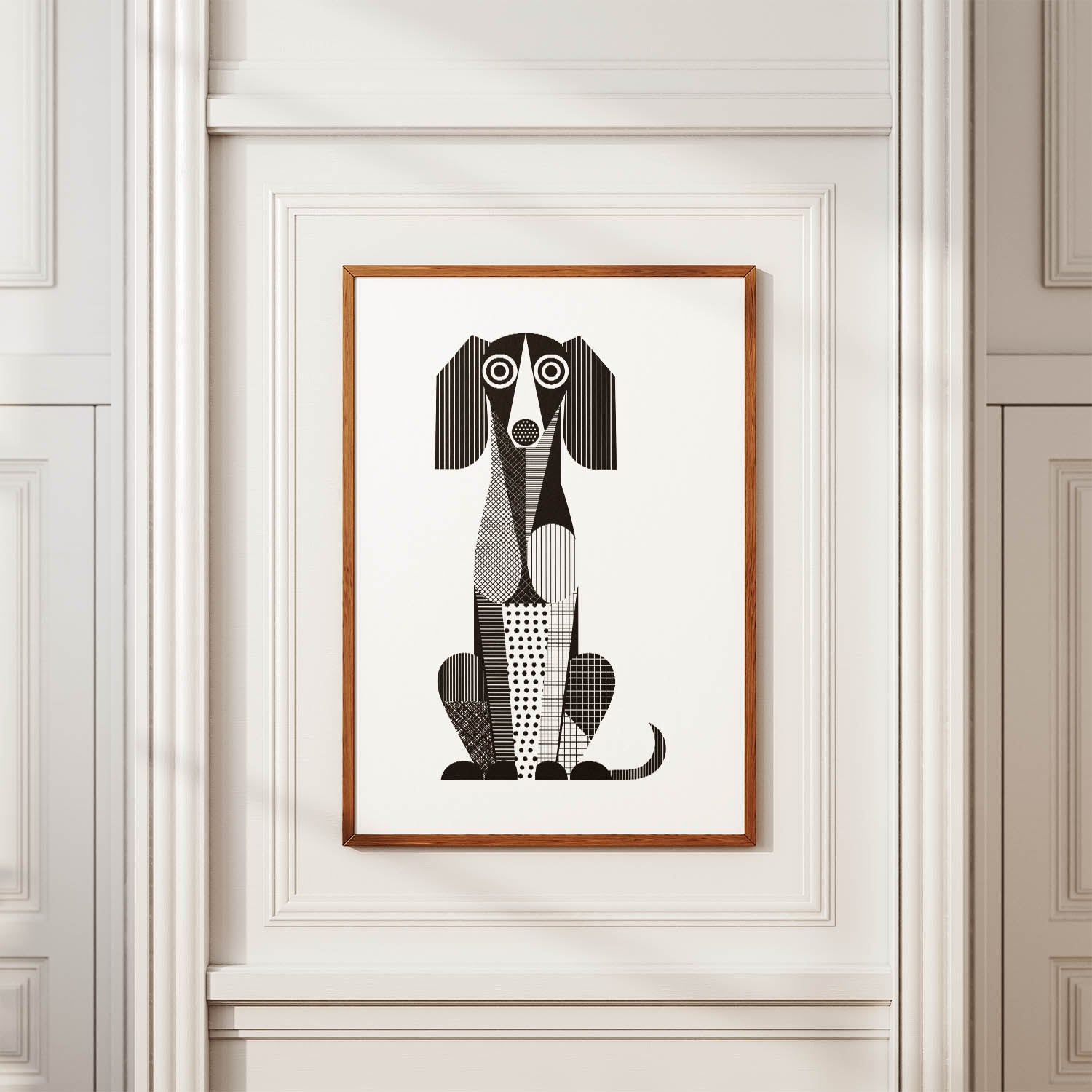 Saluki Geometric Line Art Print - Framed Mockup