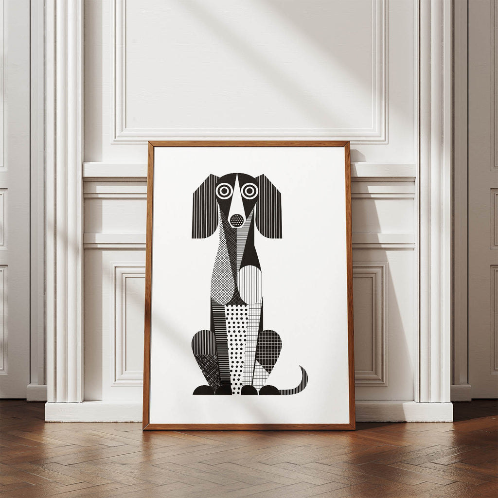 Saluki Geometric Line Art Print - Framed Mockup