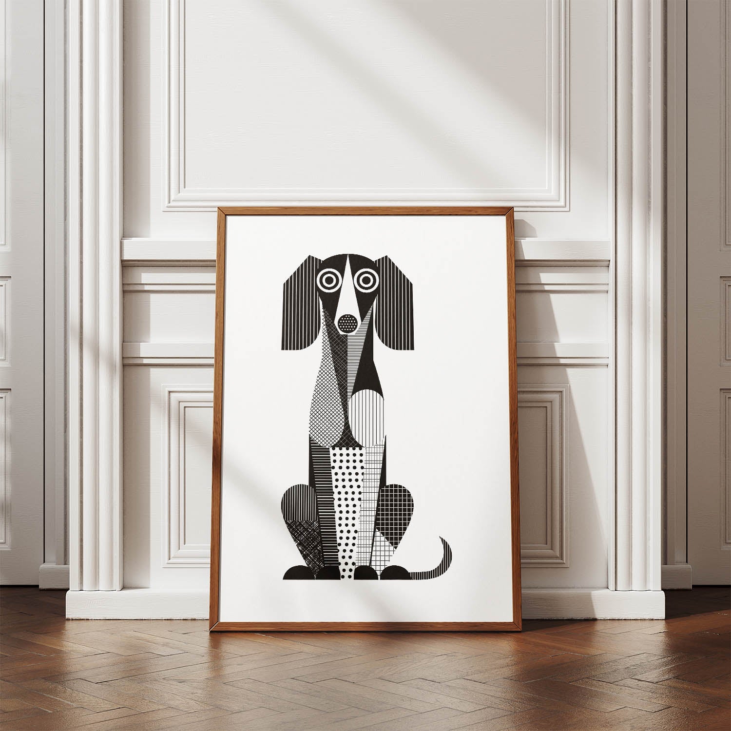 Saluki Geometric Line Art Print - Framed Mockup