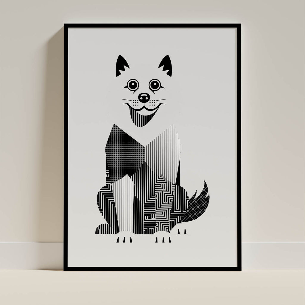 Samoyed Geometric Line Art - Black Frame Mockup