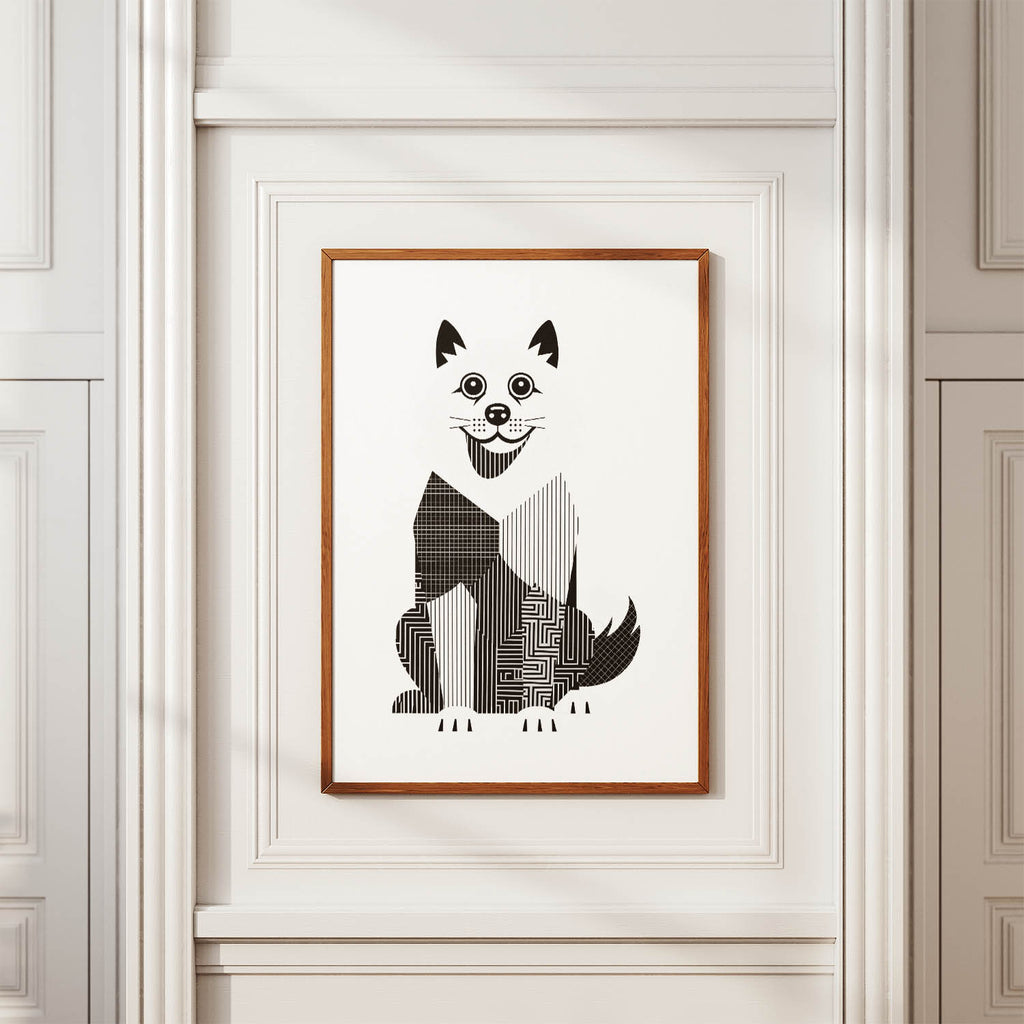 Samoyed Geometric Line Art Print - Framed Mockup