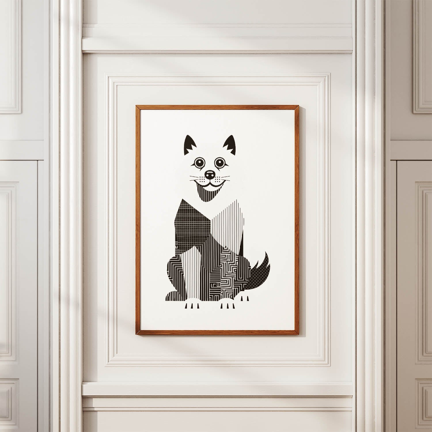 Samoyed Geometric Line Art Print - Framed Mockup