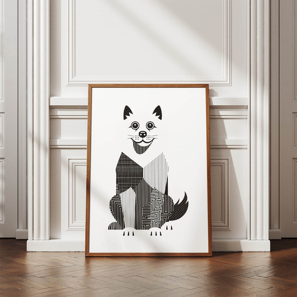 Samoyed Geometric Line Art Print - Framed Mockup