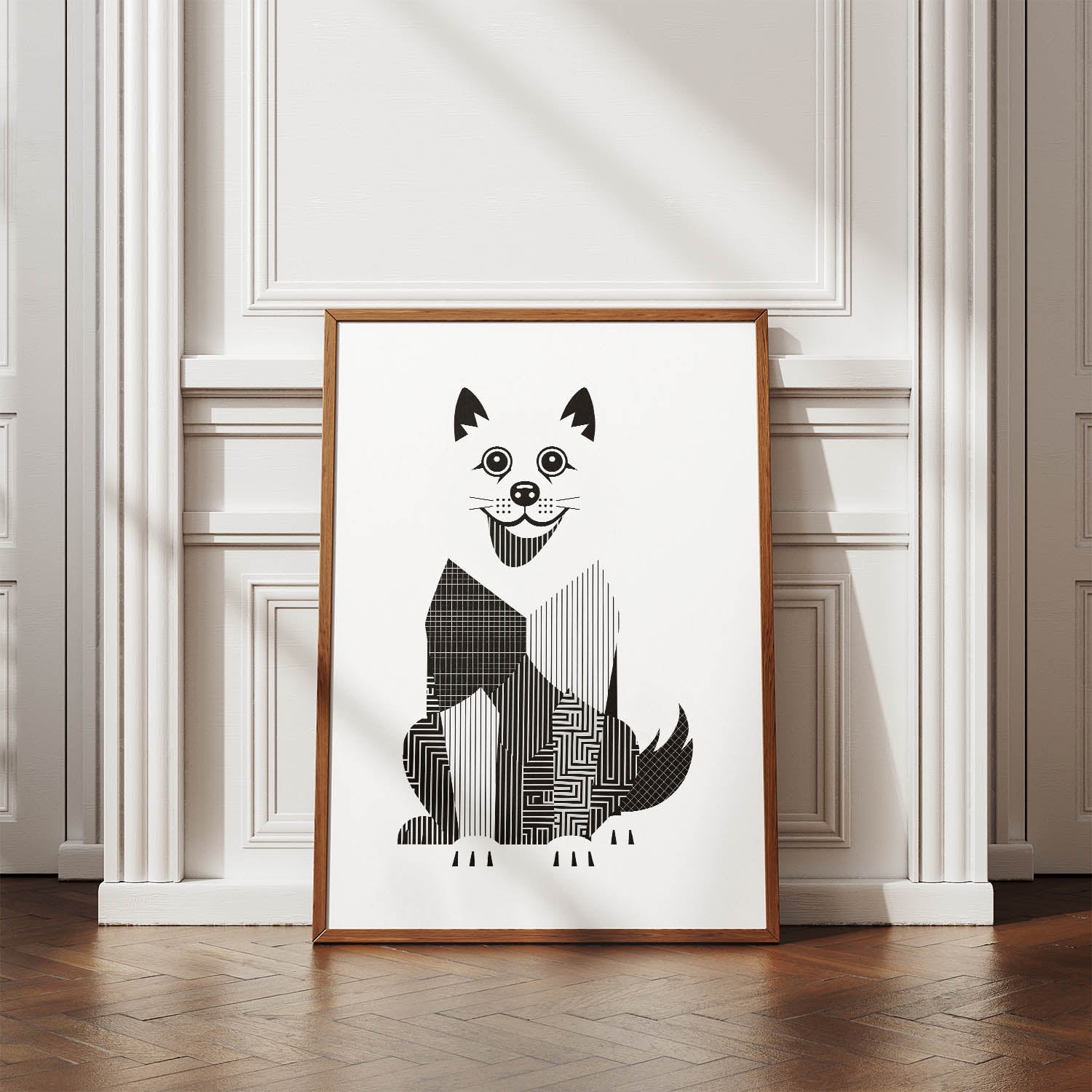 Samoyed Geometric Line Art Print - Framed Mockup