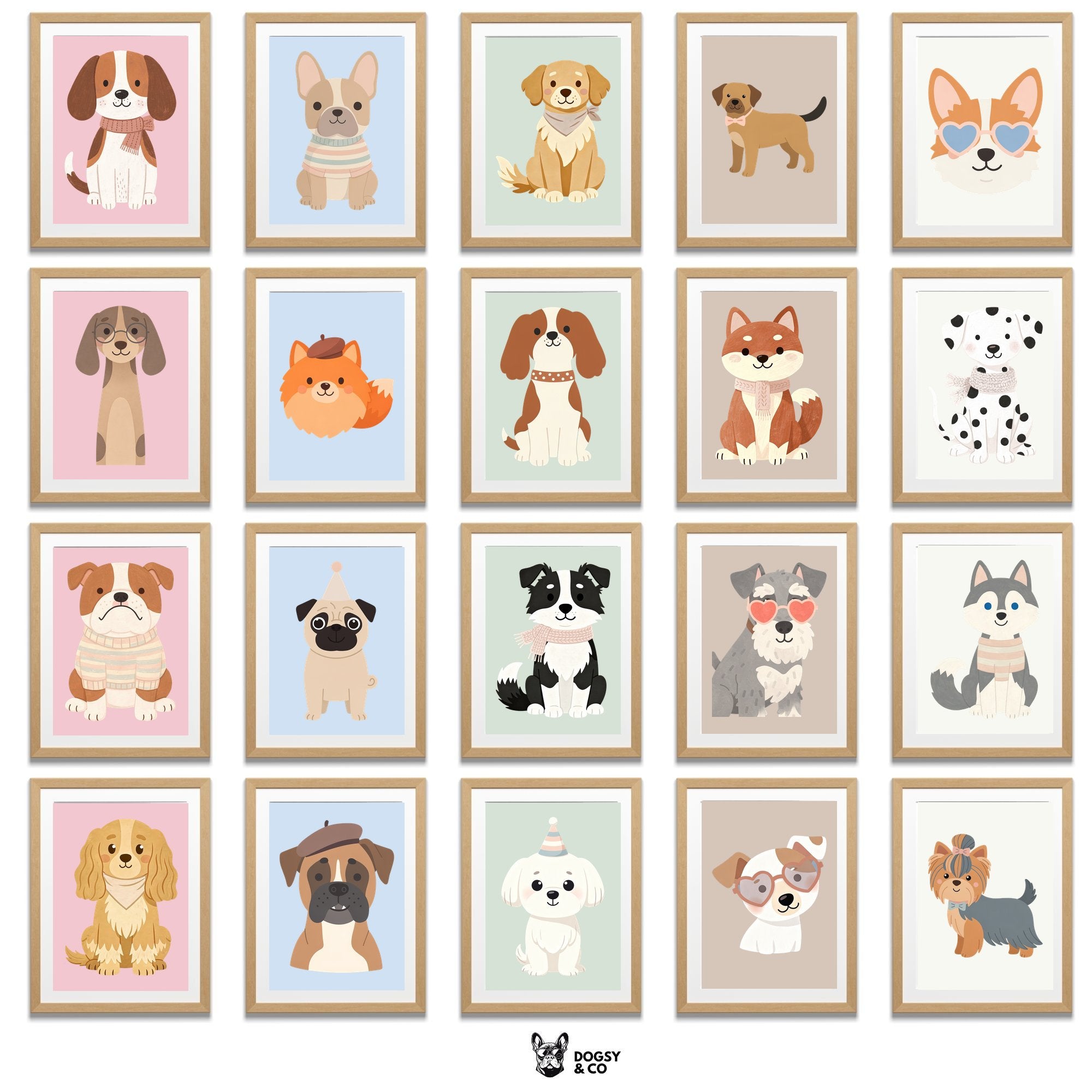 Scandinavian Nursery Dog Art Collection — 134 Breeds, 5 Colours, 6 Print Sizes | Digital Download