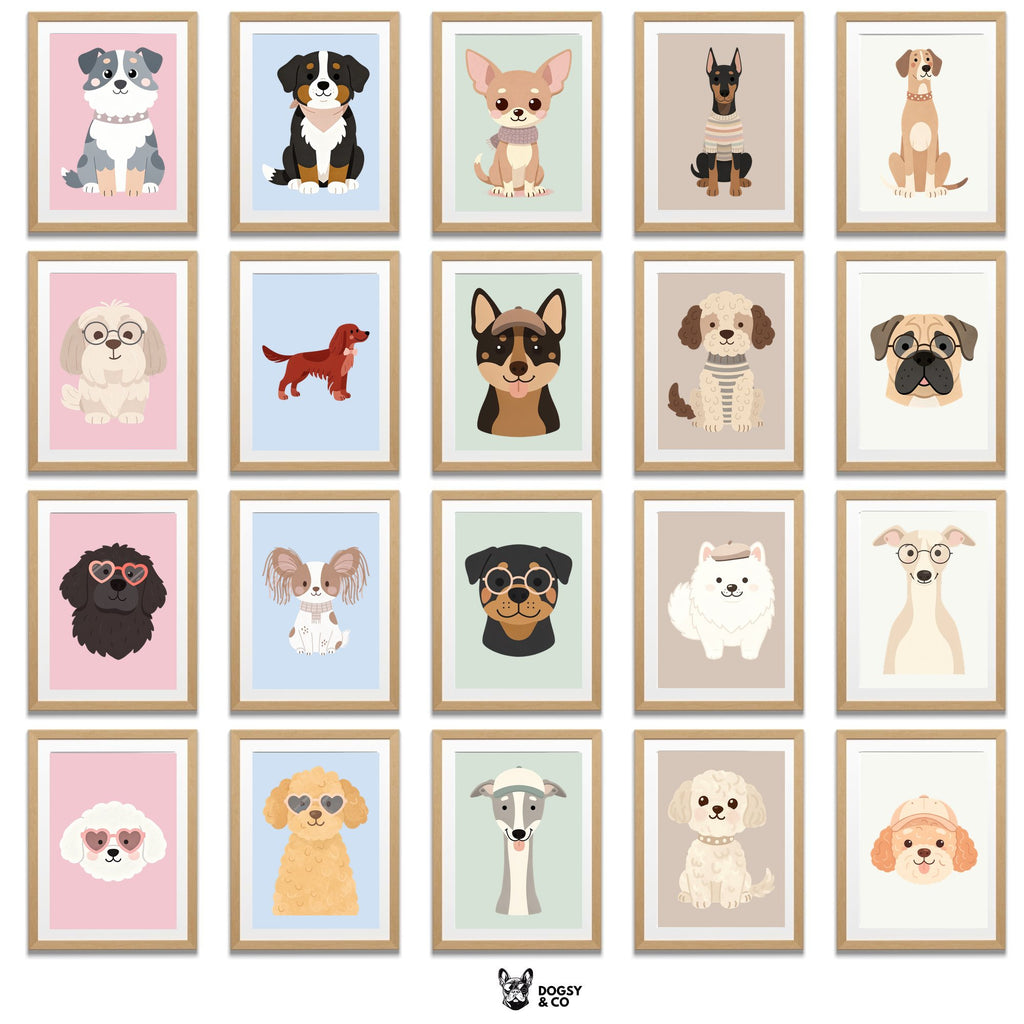 Scandinavian Nursery Dog Art Collection — 134 Breeds, 5 Colours, 6 Print Sizes | Digital Download