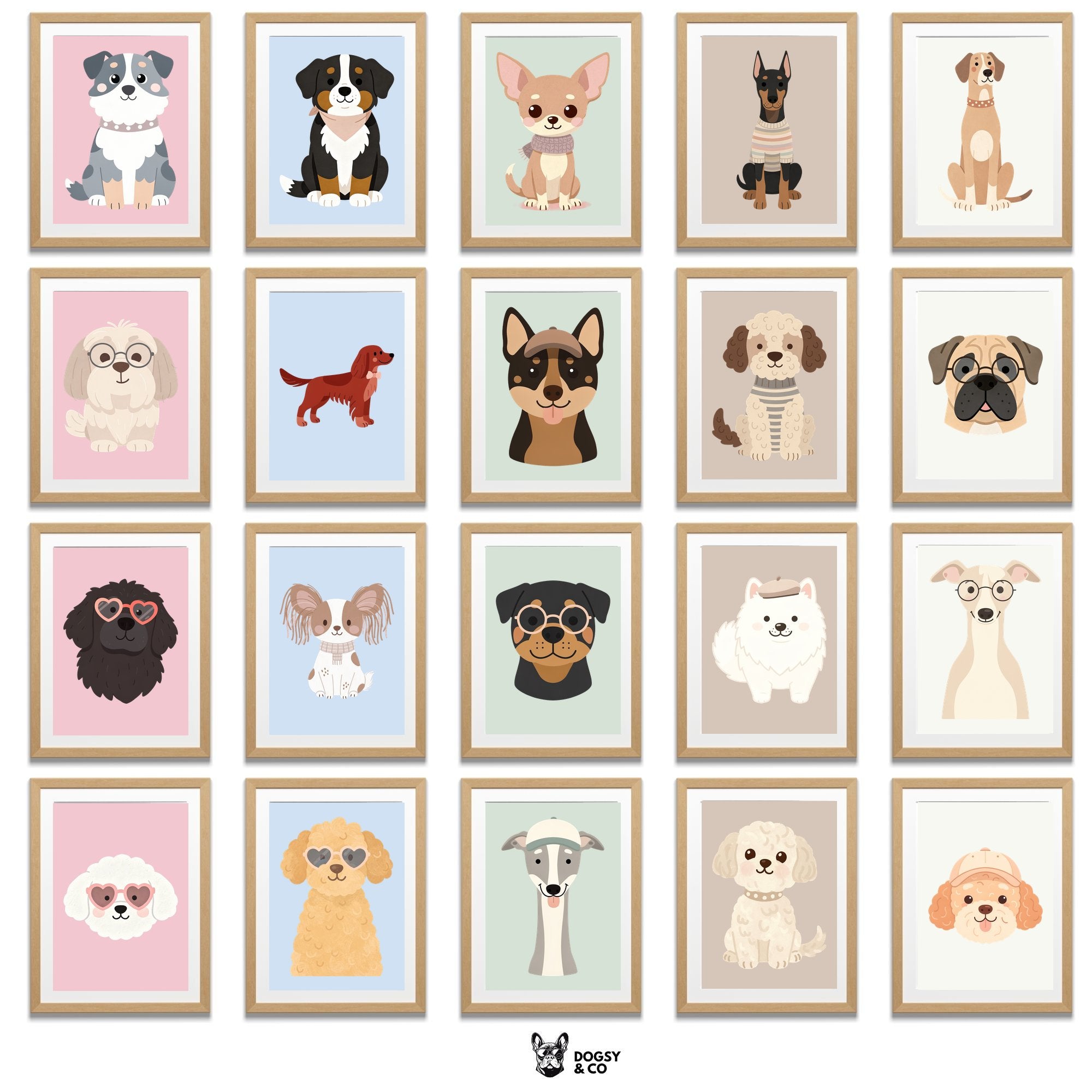Scandinavian Nursery Dog Art Collection — 134 Breeds, 5 Colours, 6 Print Sizes | Digital Download