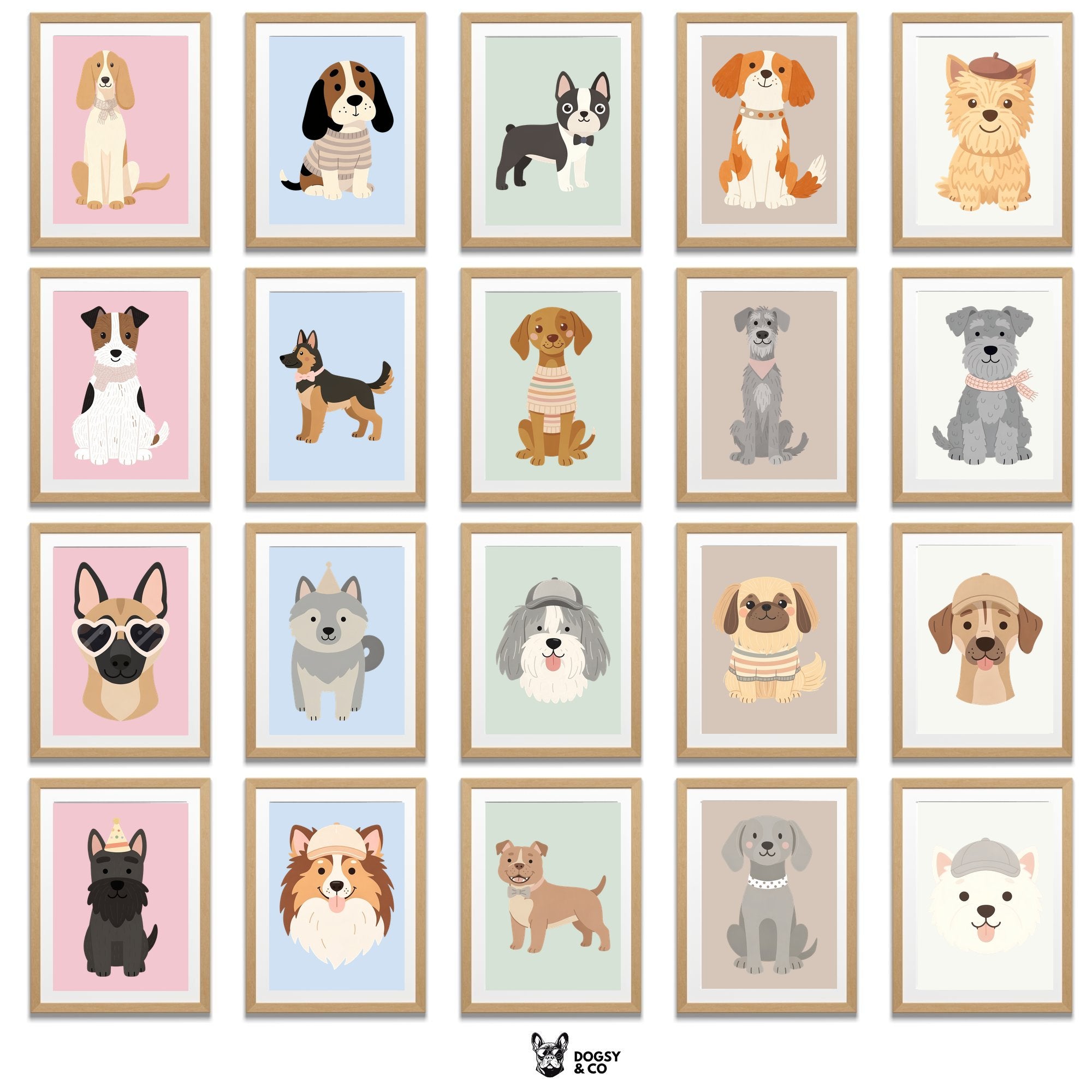 Scandinavian Nursery Dog Art Collection — 134 Breeds, 5 Colours, 6 Print Sizes | Digital Download