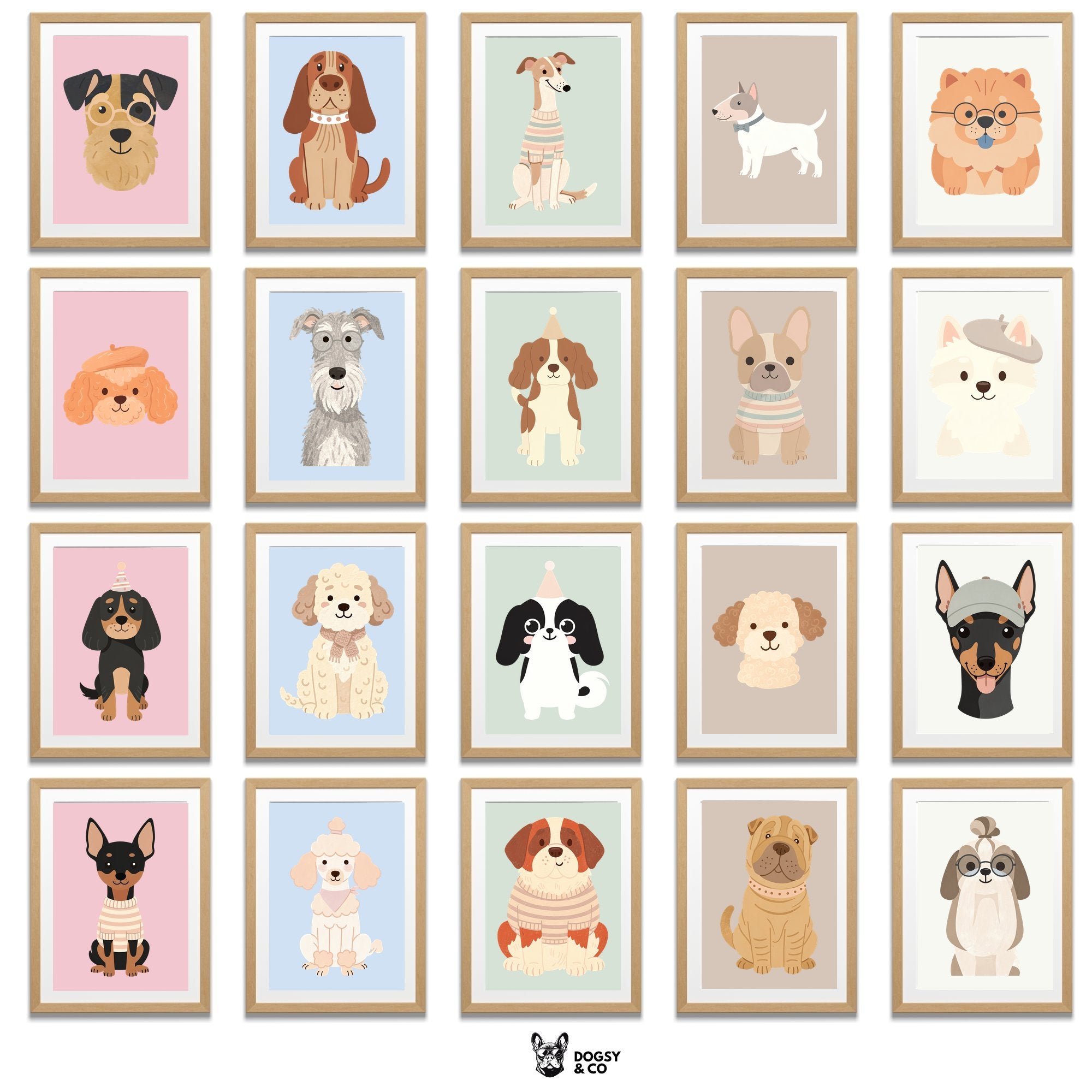 Scandinavian Nursery Dog Art Collection — 134 Breeds, 5 Colours, 6 Print Sizes | Digital Download