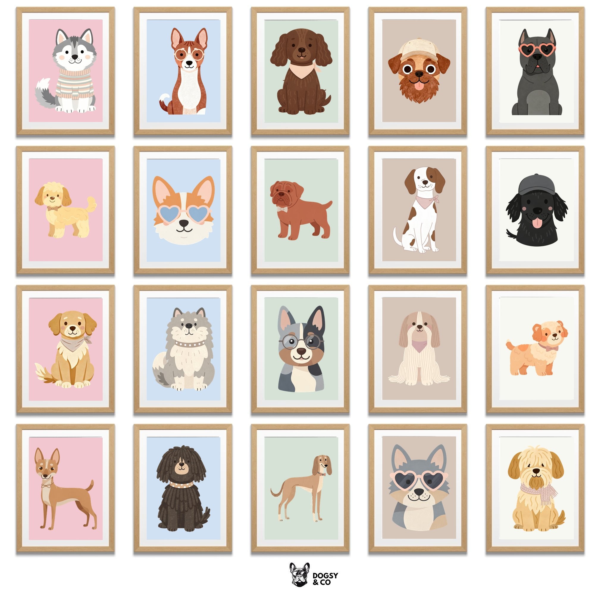 Scandinavian Nursery Dog Art Collection — 134 Breeds, 5 Colours, 6 Print Sizes | Digital Download