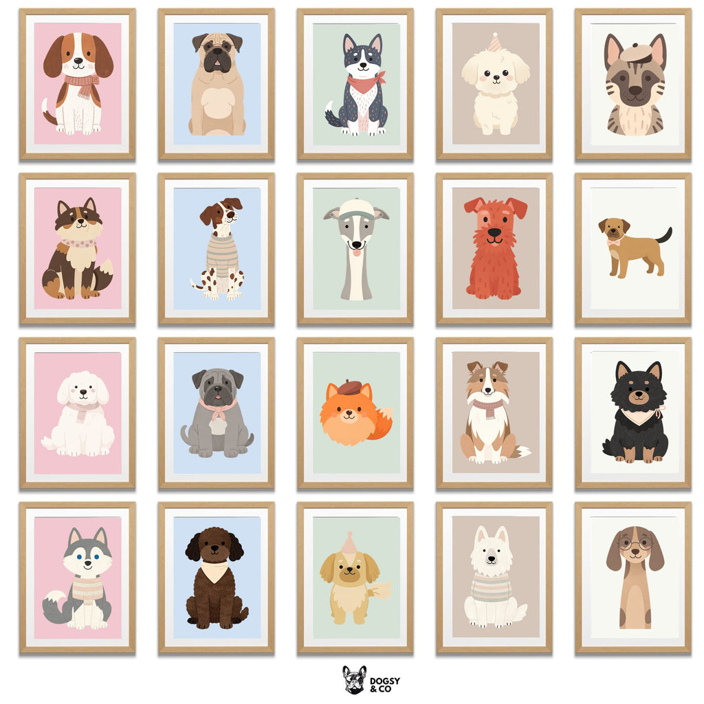 Scandinavian Nursery Dog Art Collection — 134 Breeds, 5 Colours, 6 Print Sizes | Digital Download