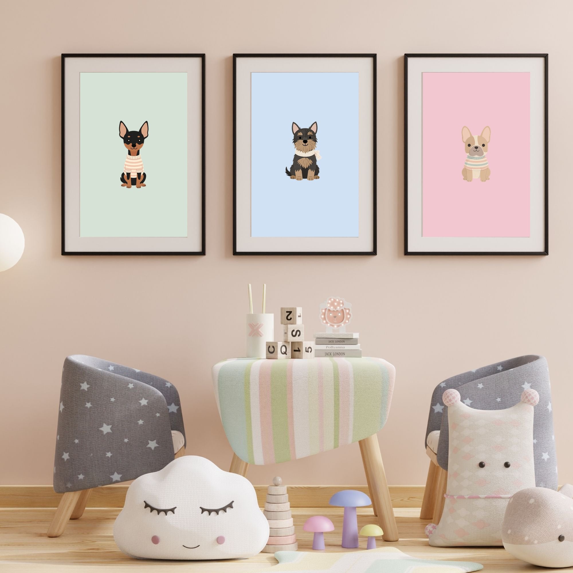 Scandinavian Nursery Dog Art Collection — 134 Breeds, 5 Colours, 6 Print Sizes | Digital Download