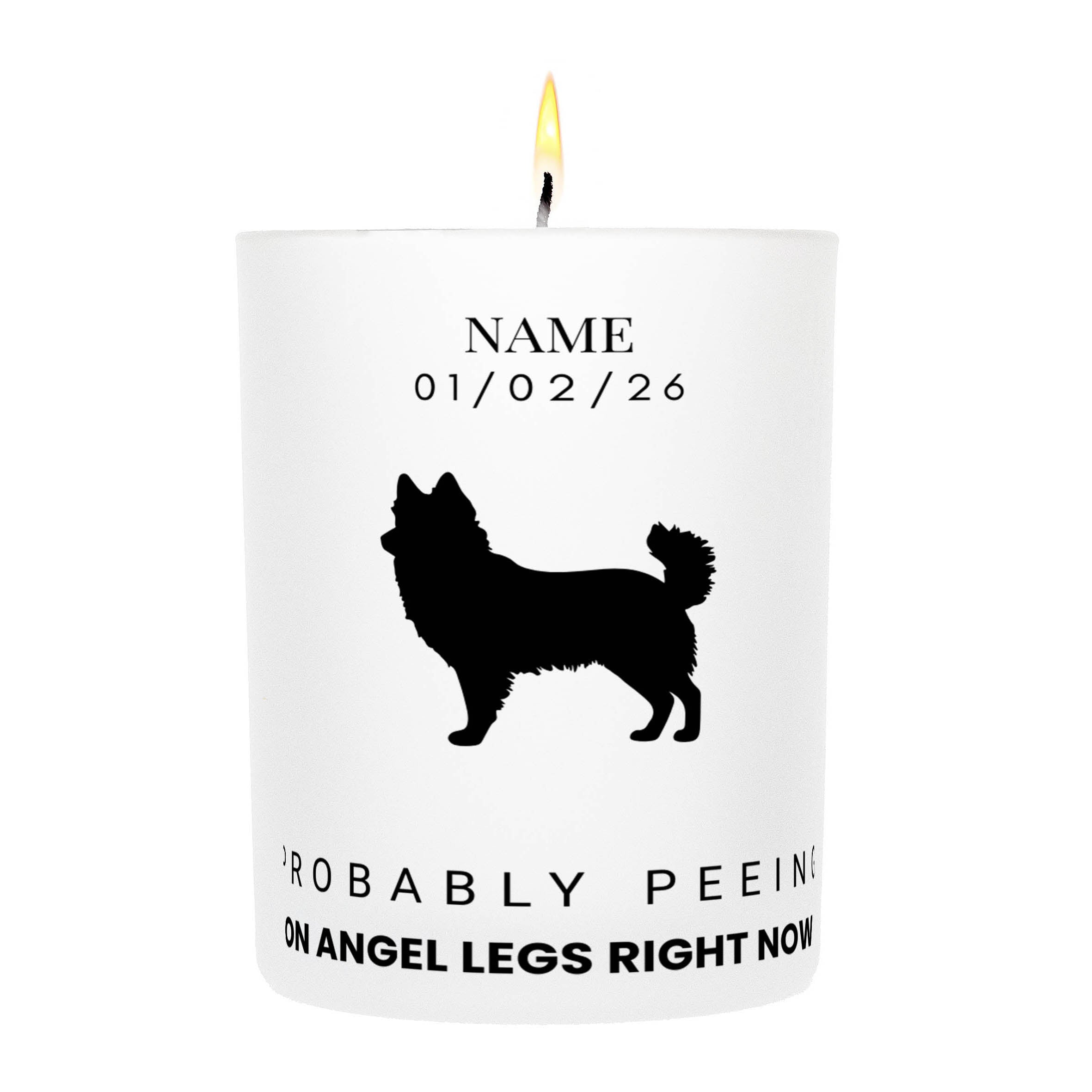 Schipperke – Probably Peeing on Angel Legs Right Now Custom Candle