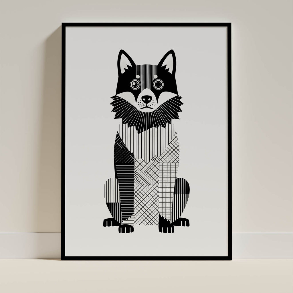 Schipperke Geometric Line Art Print - Framed Mockup