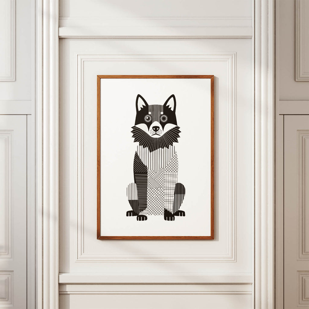 Schipperke Geometric Line Art Print - Framed Mockup