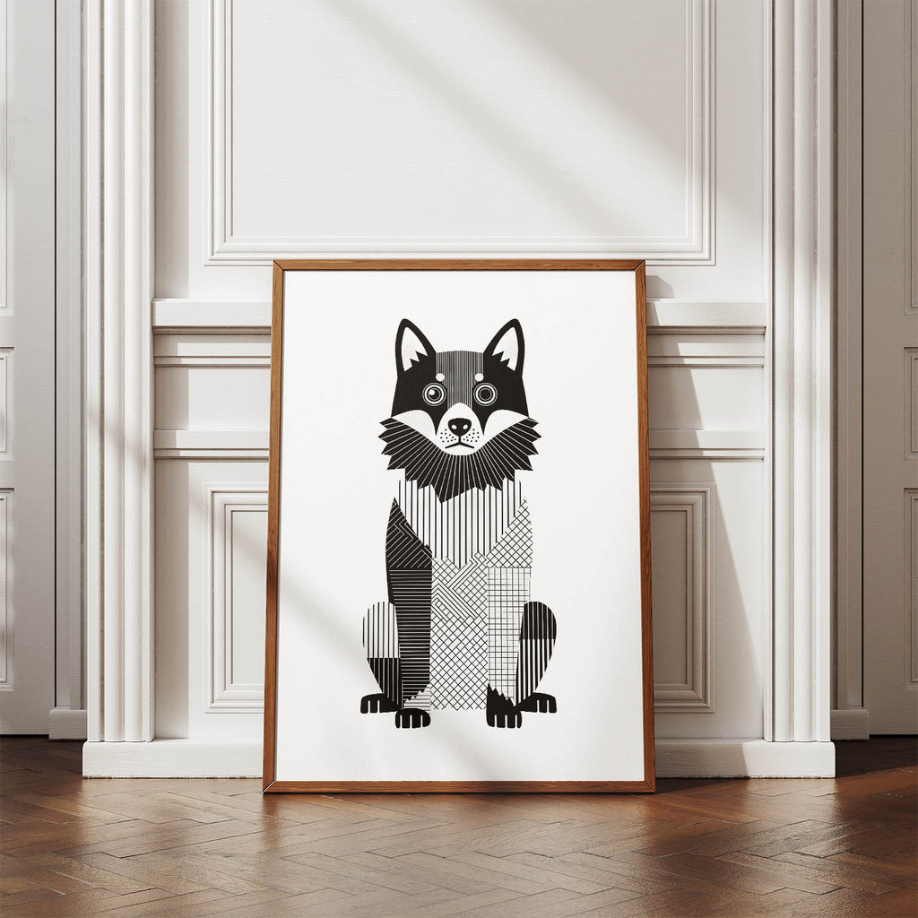 Schipperke Geometric Line Art Print - Framed Mockup
