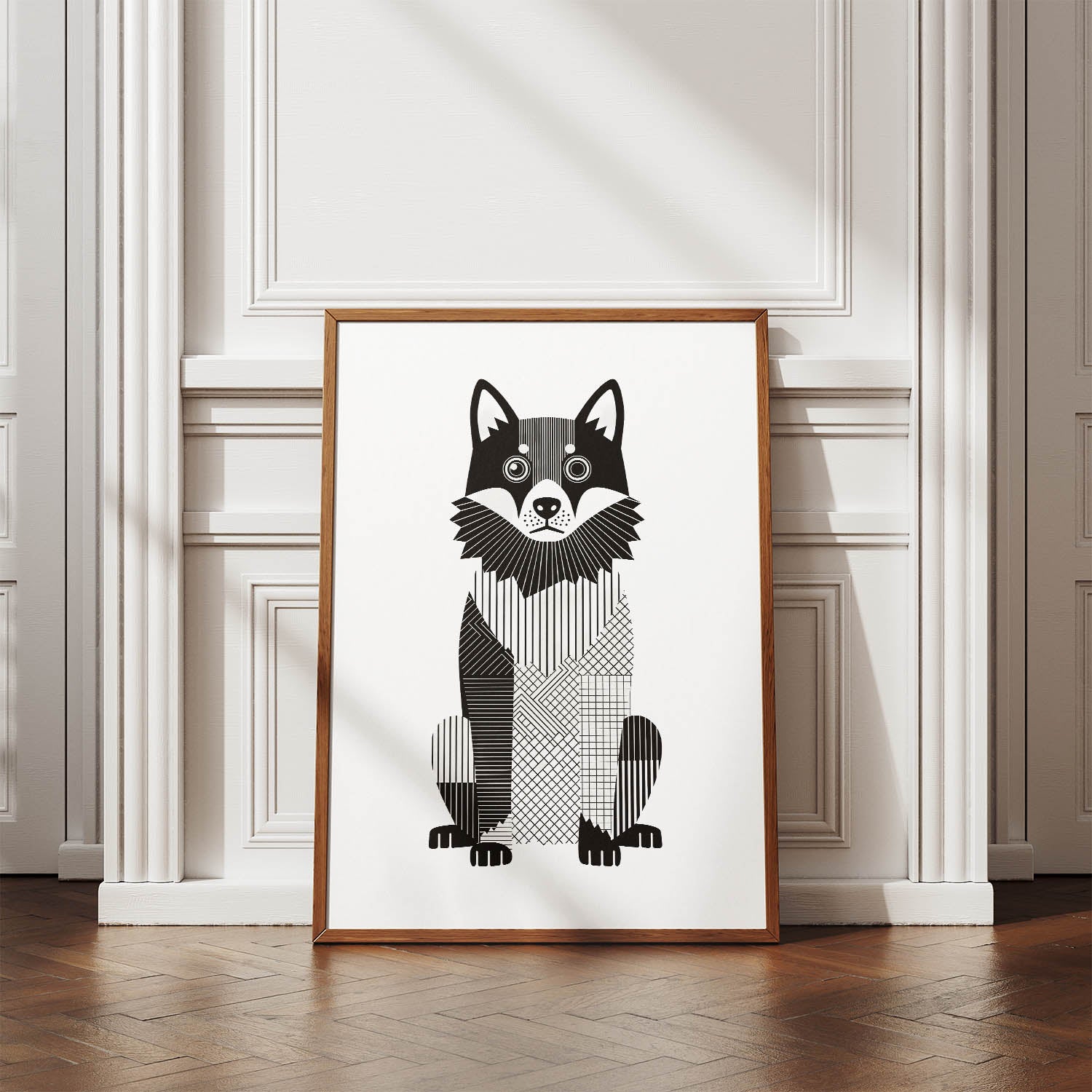 Schipperke Geometric Line Art Print - Framed Mockup