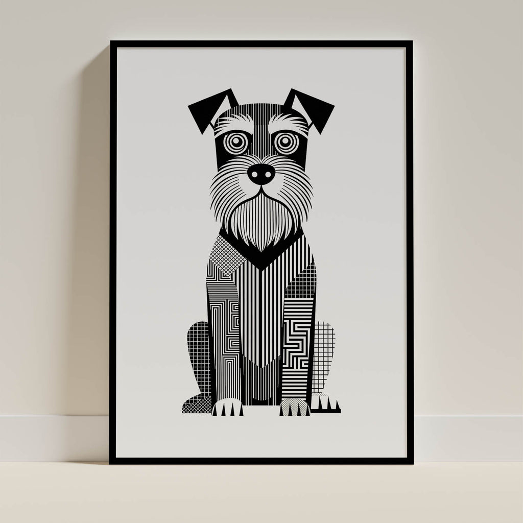 Schnauzer Geometric Line Art Print - Framed Mockup