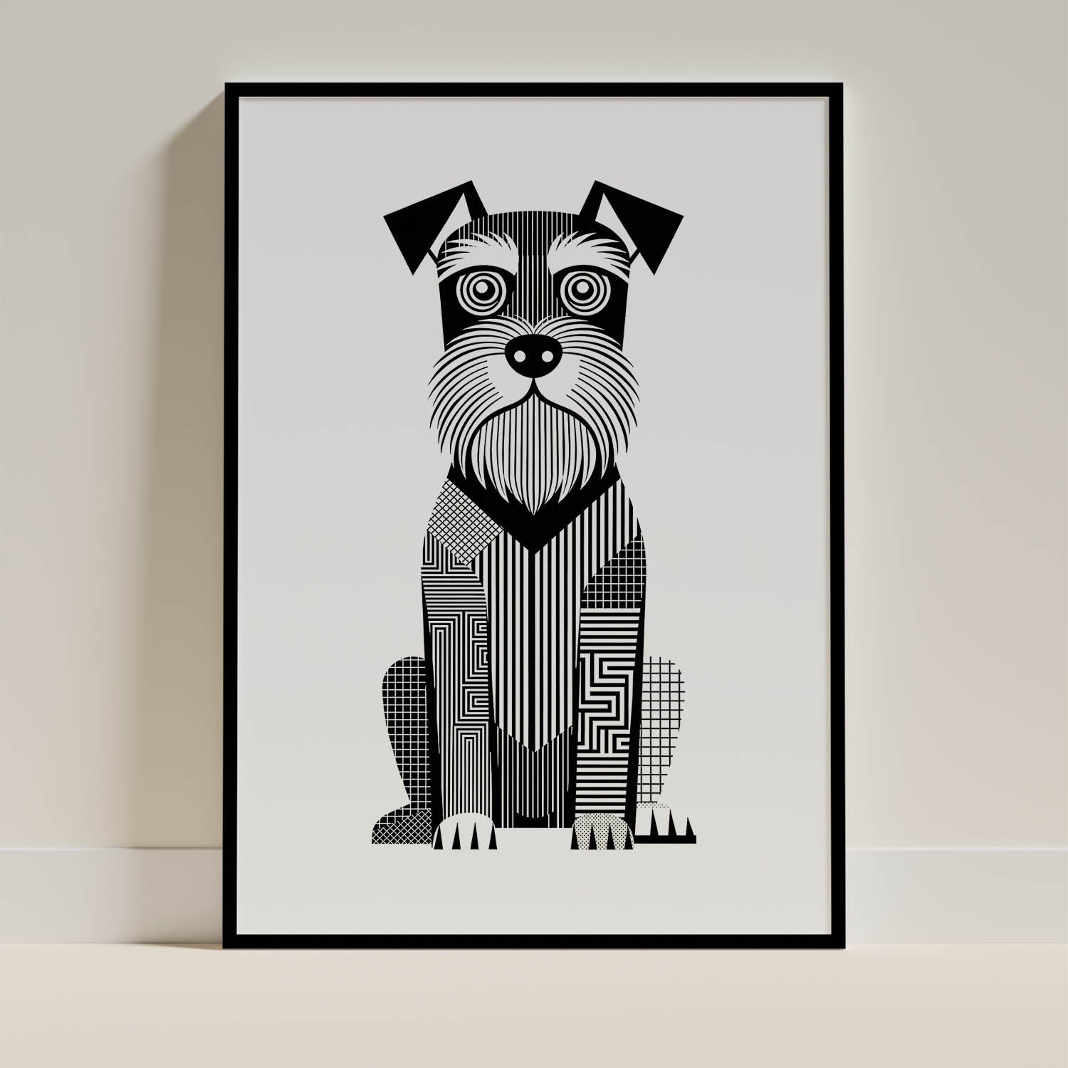 Schnauzer Geometric Line Art - Black Frame Mockup
