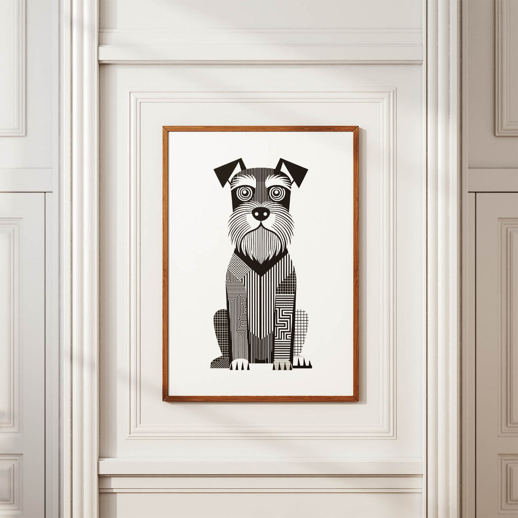 Schnauzer Geometric Line Art Print - Framed Mockup