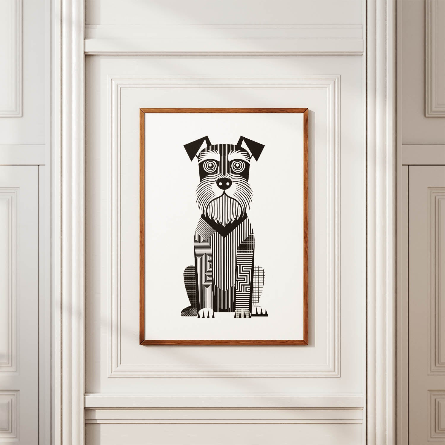 Schnauzer Geometric Line Art Print - Framed Mockup