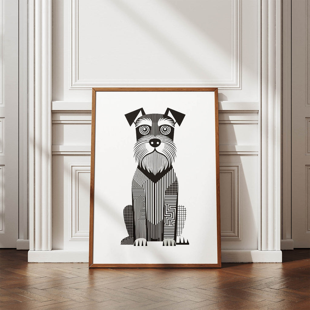 Schnauzer Geometric Line Art Print - Framed Mockup