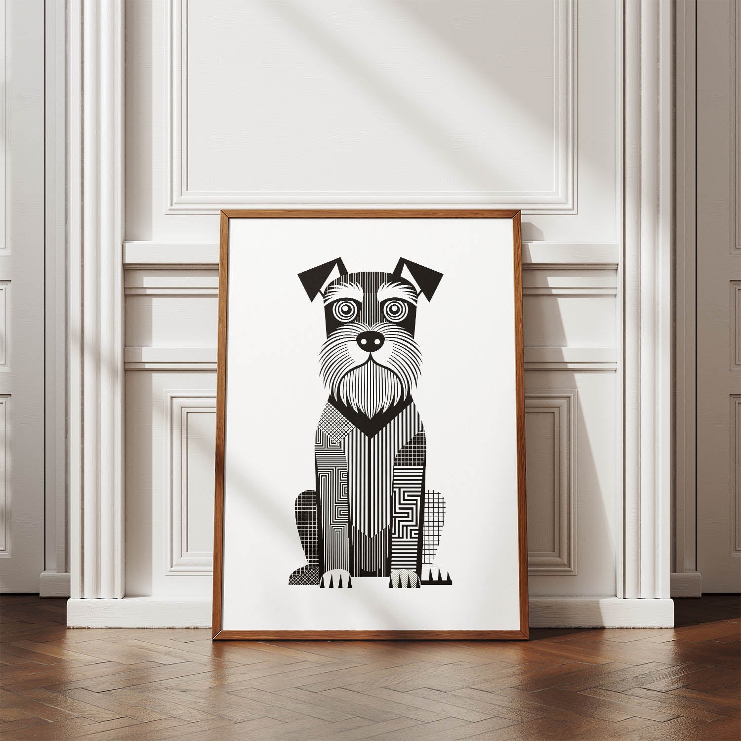 Schnauzer Geometric Line Art Print - Framed Mockup