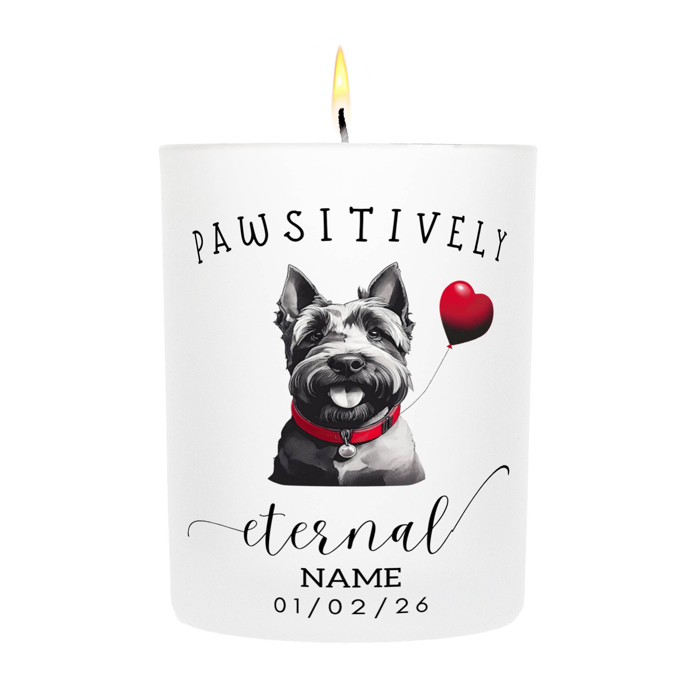 Scottish Terrier In Memory Custom Pawsitively Eternal Candle White