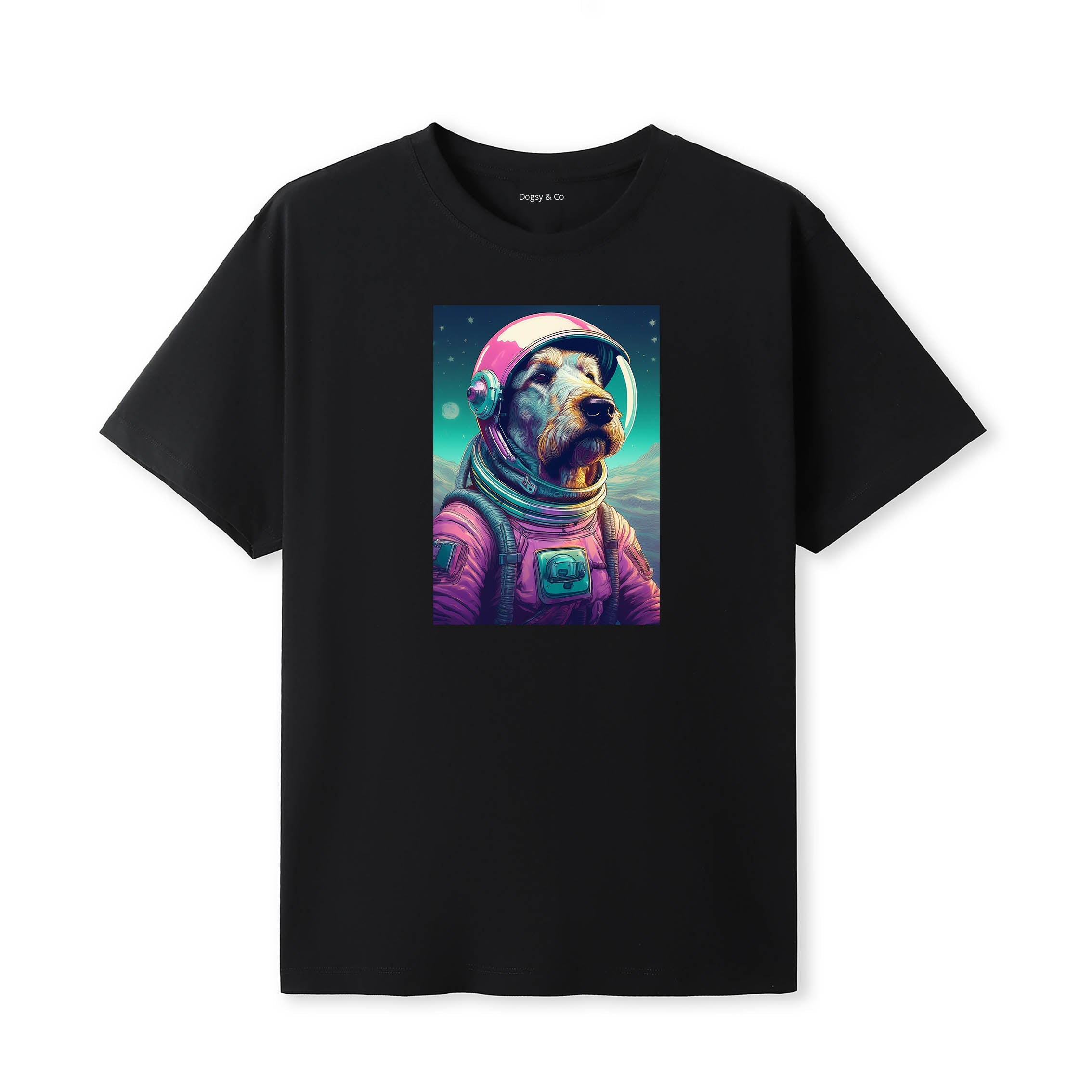 Scottish Deerhound Space Dogs T-Shirt colourful astronaut dog artwork in a retro space design