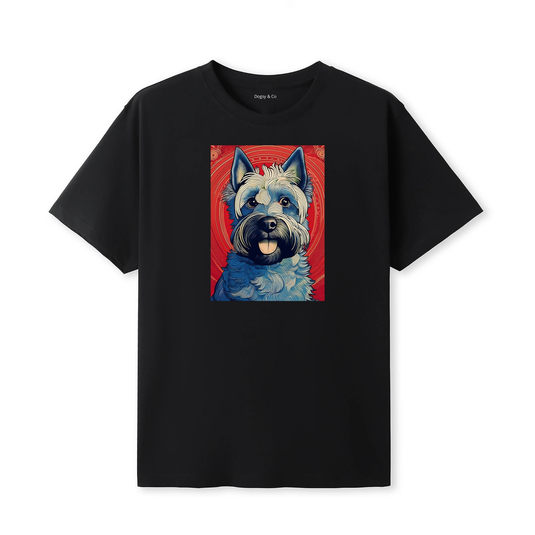 Scottish Terrier Hokusai Dog Portrait T-Shirt Black