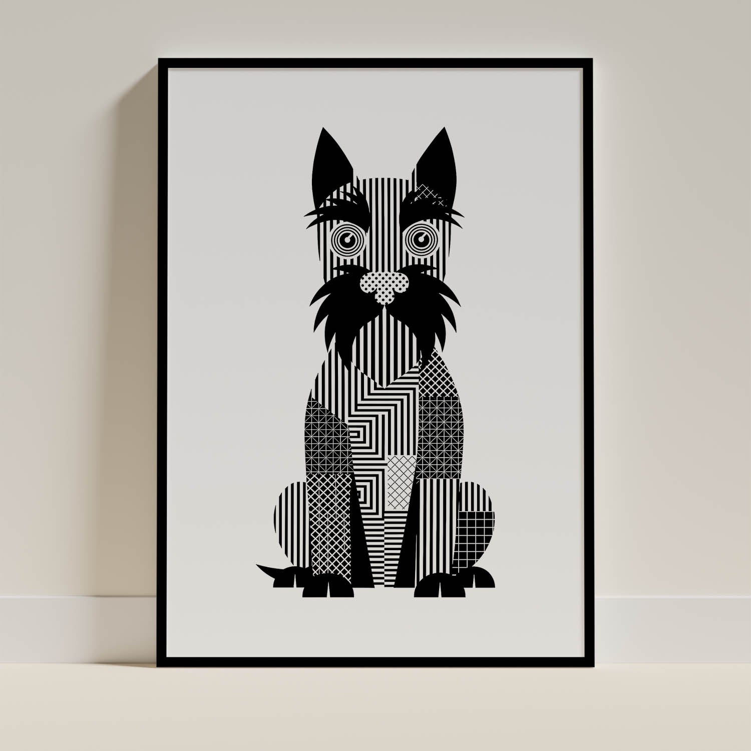 Scottish Terrier Geometric Line Art Print - Framed Mockup