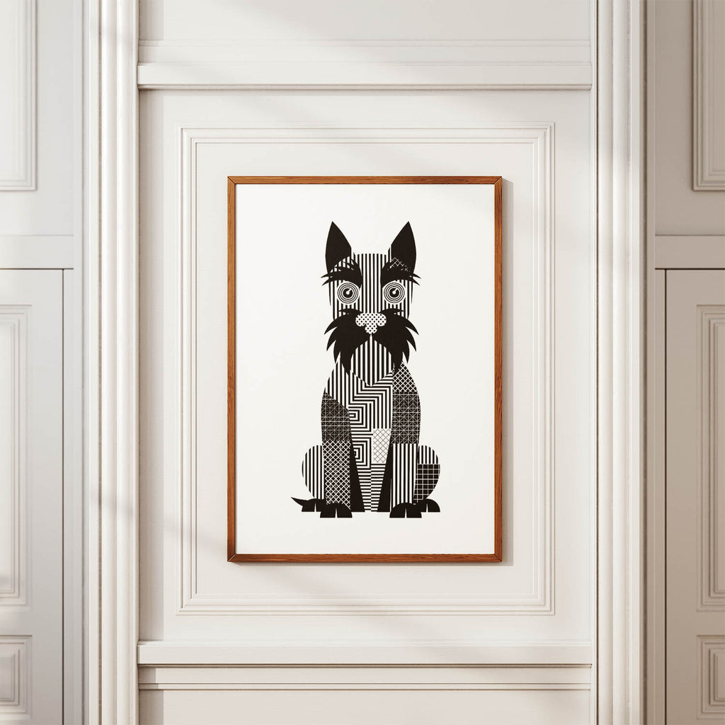 Scottish Terrier Geometric Line Art Print - Framed Mockup