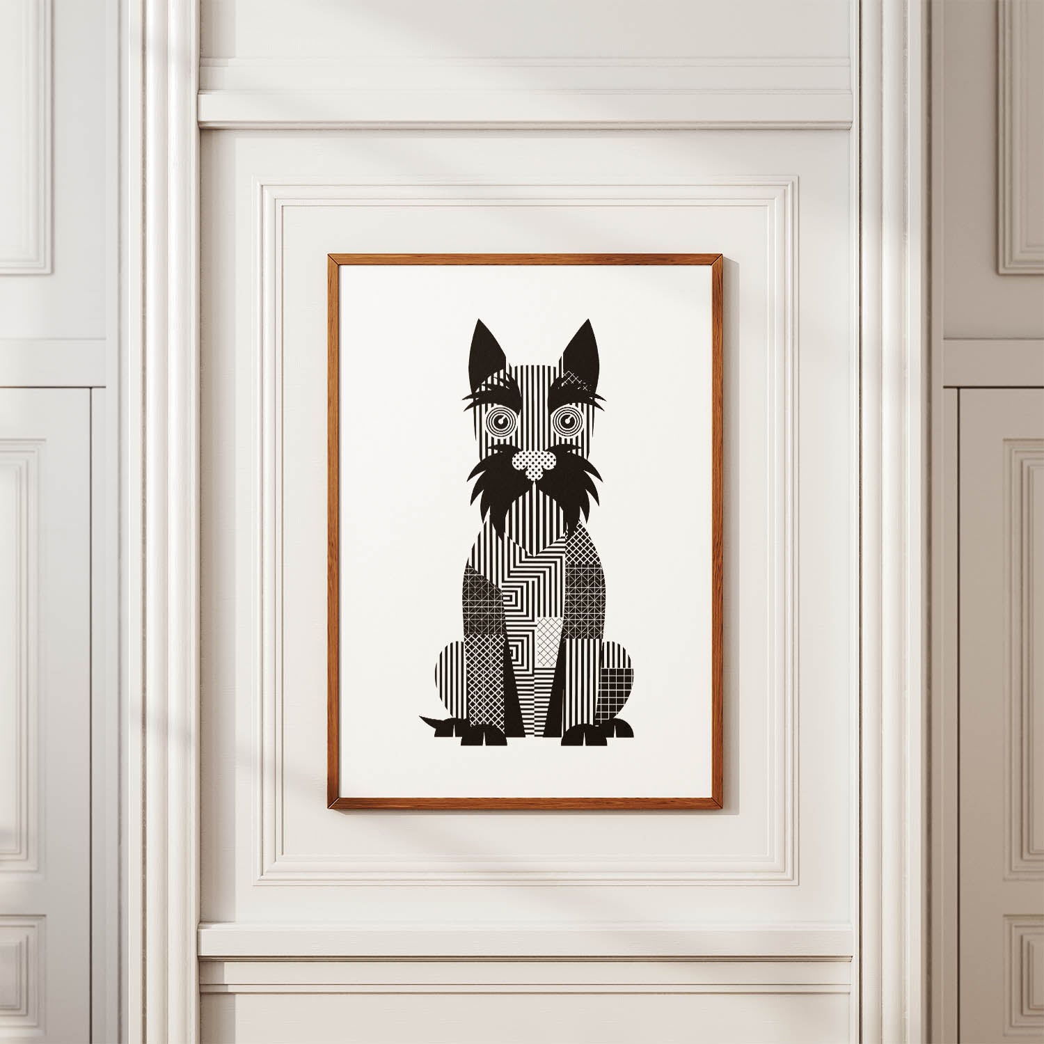 Scottish Terrier Geometric Line Art Print - Framed Mockup