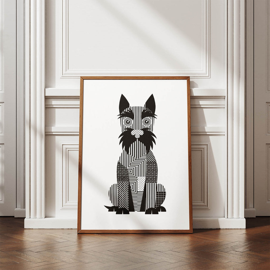 Scottish Terrier Geometric Line Art Print - Framed Mockup