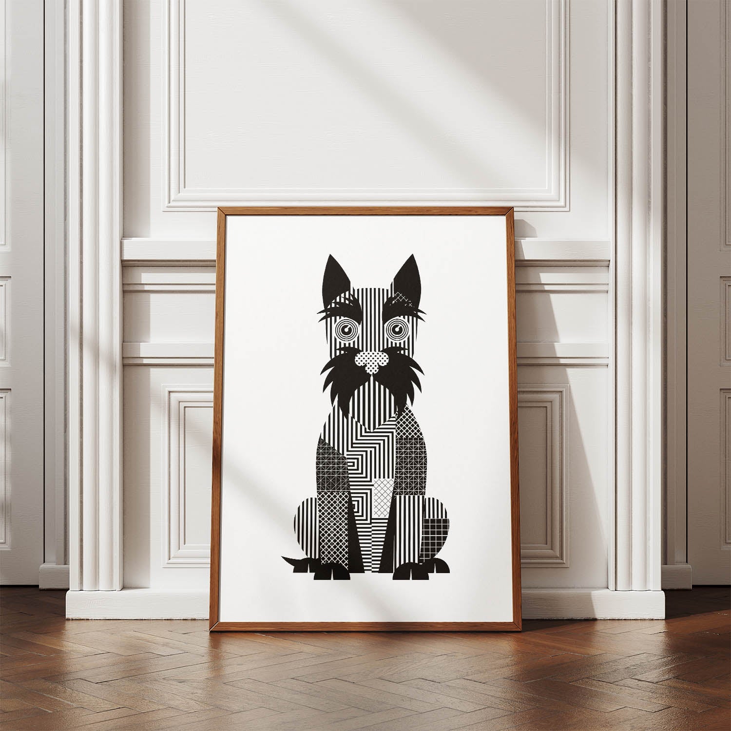 Scottish Terrier Geometric Line Art Print - Framed Mockup