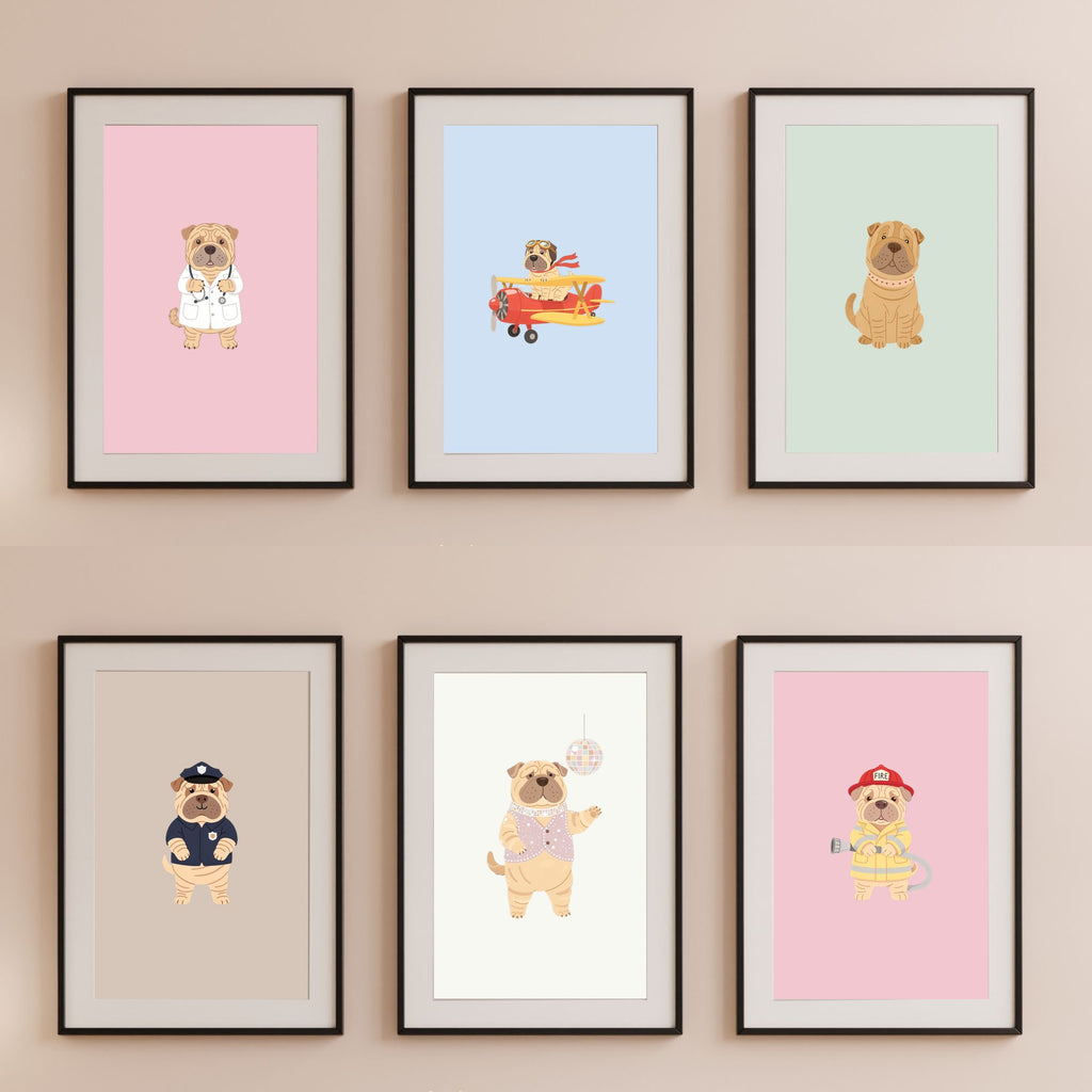 Shar Pei Kids Nursery Wall Art Print Bundle — 22 Dog Costume Designs, 5 Colours, 6 Print Sizes | Digital Download