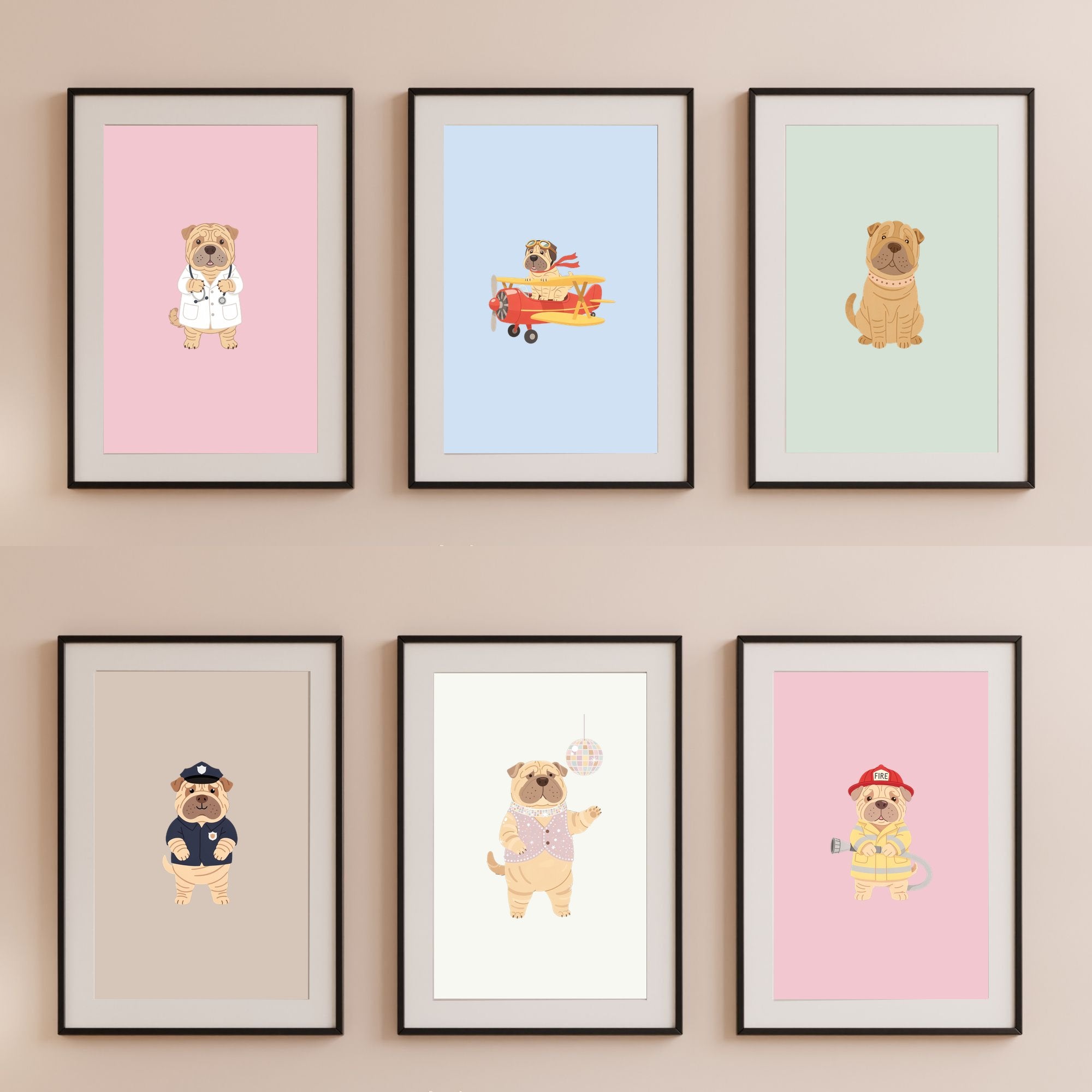 Shar Pei Kids Nursery Wall Art Print Bundle — 22 Dog Costume Designs, 5 Colours, 6 Print Sizes | Digital Download