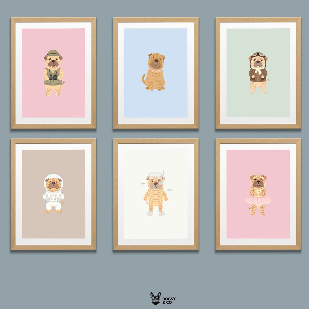 Shar Pei Kids Nursery Wall Art Print Bundle — 22 Dog Costume Designs, 5 Colours, 6 Print Sizes | Digital Download