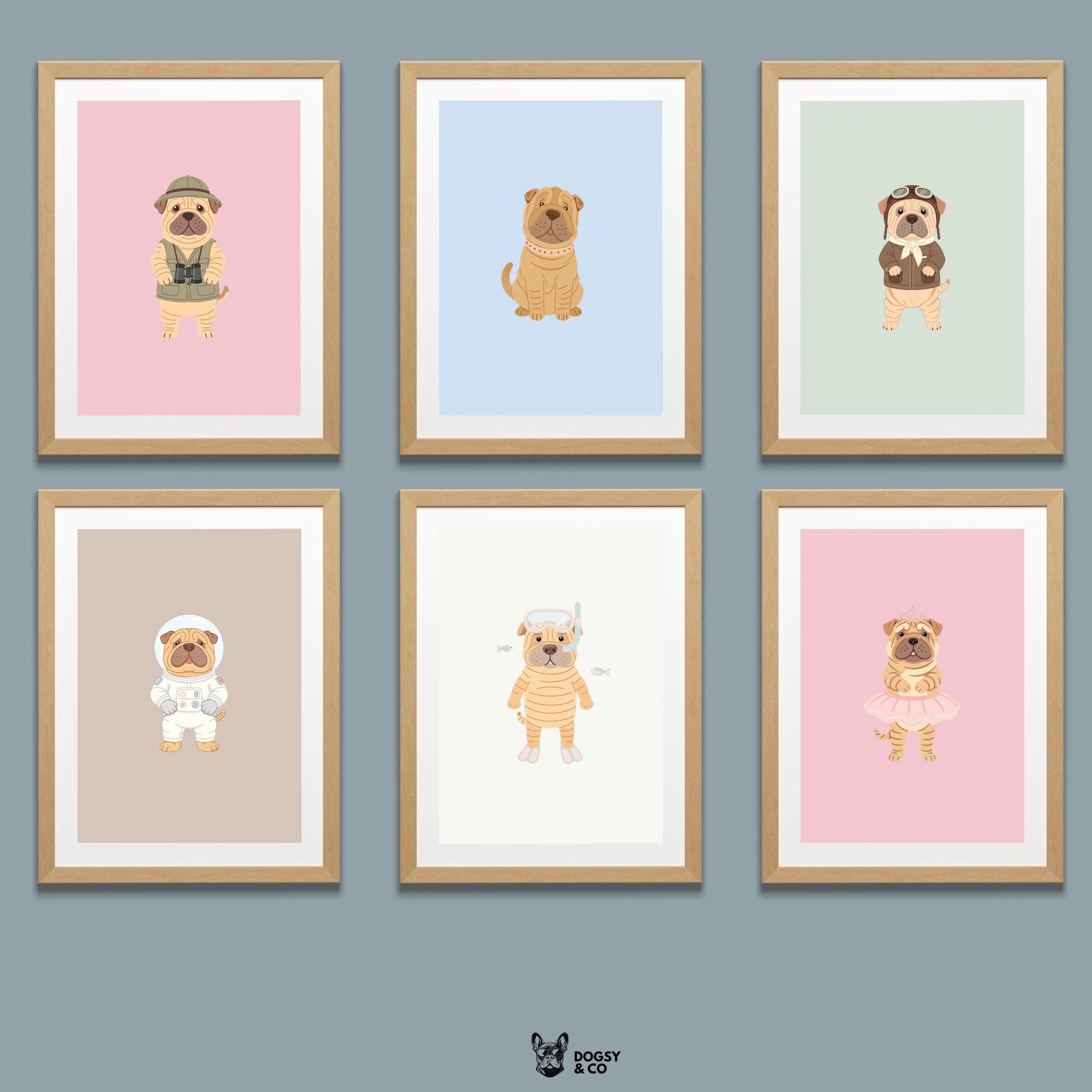 Shar Pei Kids Nursery Wall Art Print Bundle — 22 Dog Costume Designs, 5 Colours, 6 Print Sizes | Digital Download
