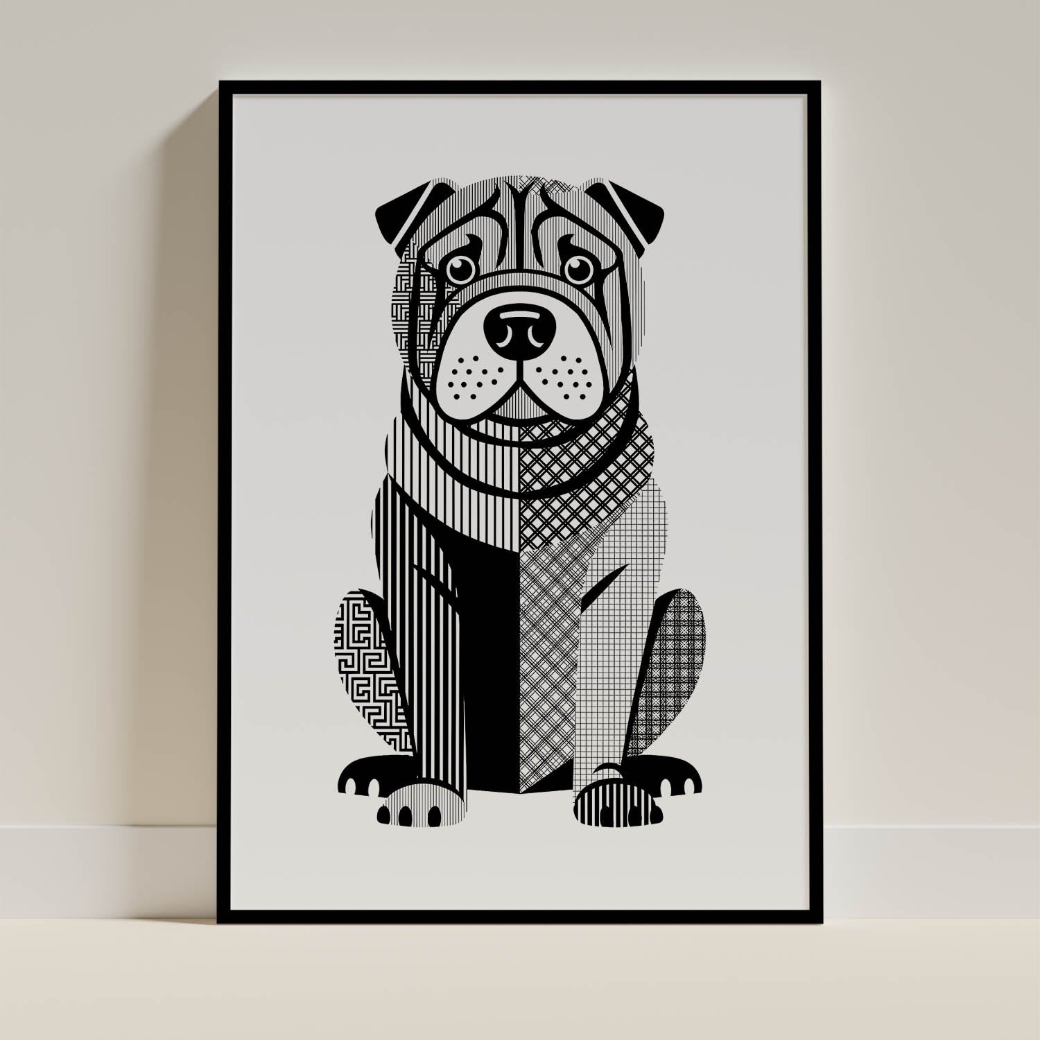 Shar Pei Geometric Line Art Print - Framed Mockup