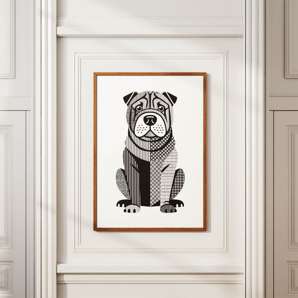 Shar Pei Geometric Line Art Print - Framed Mockup