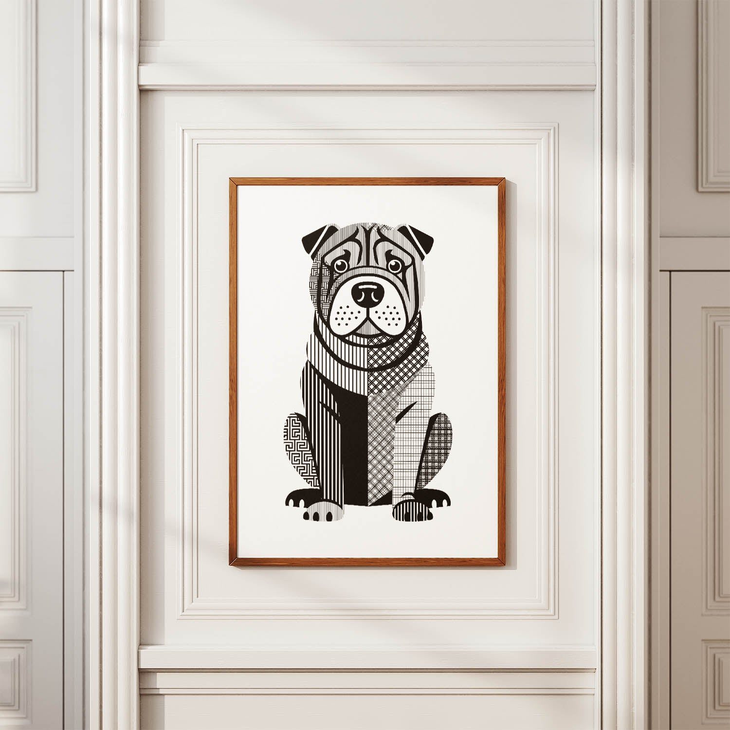 Shar Pei Geometric Line Art Print - Framed Mockup