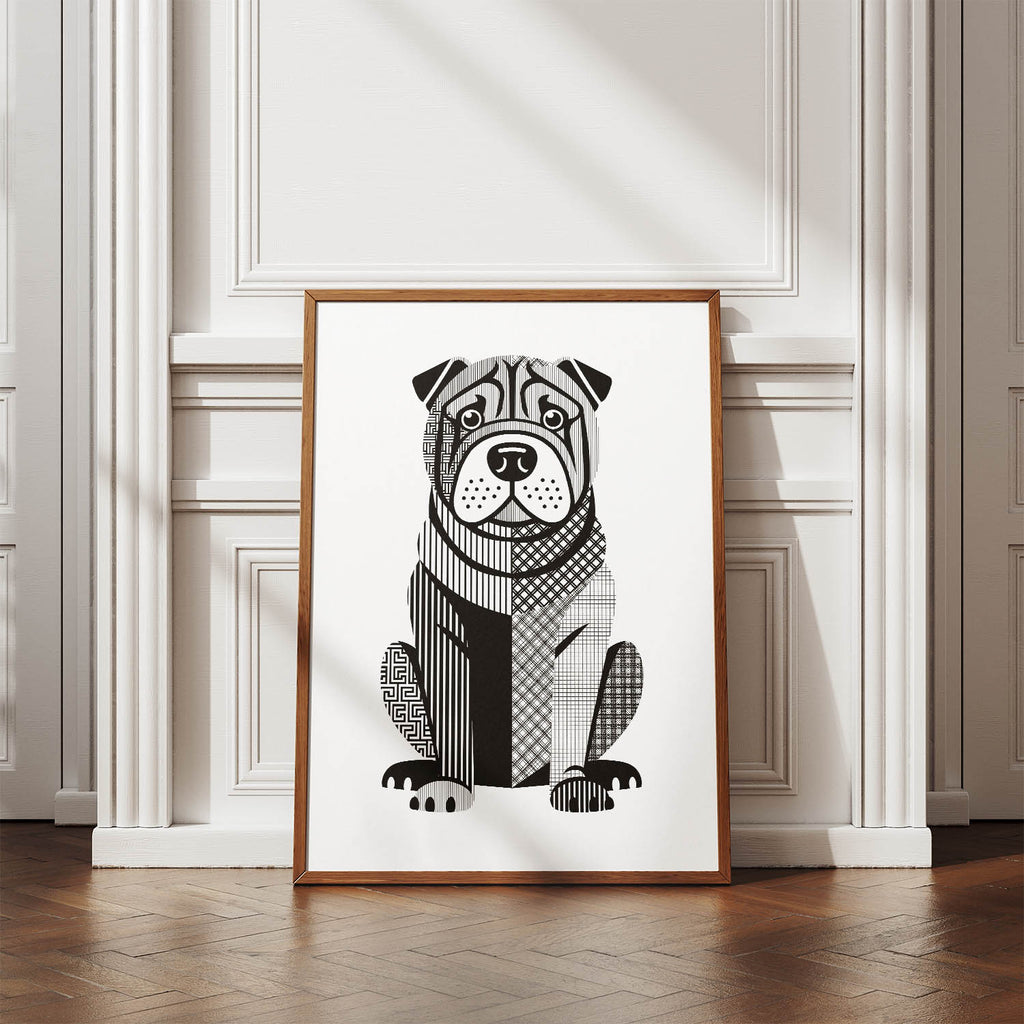 Shar Pei Geometric Line Art Print - Framed Mockup