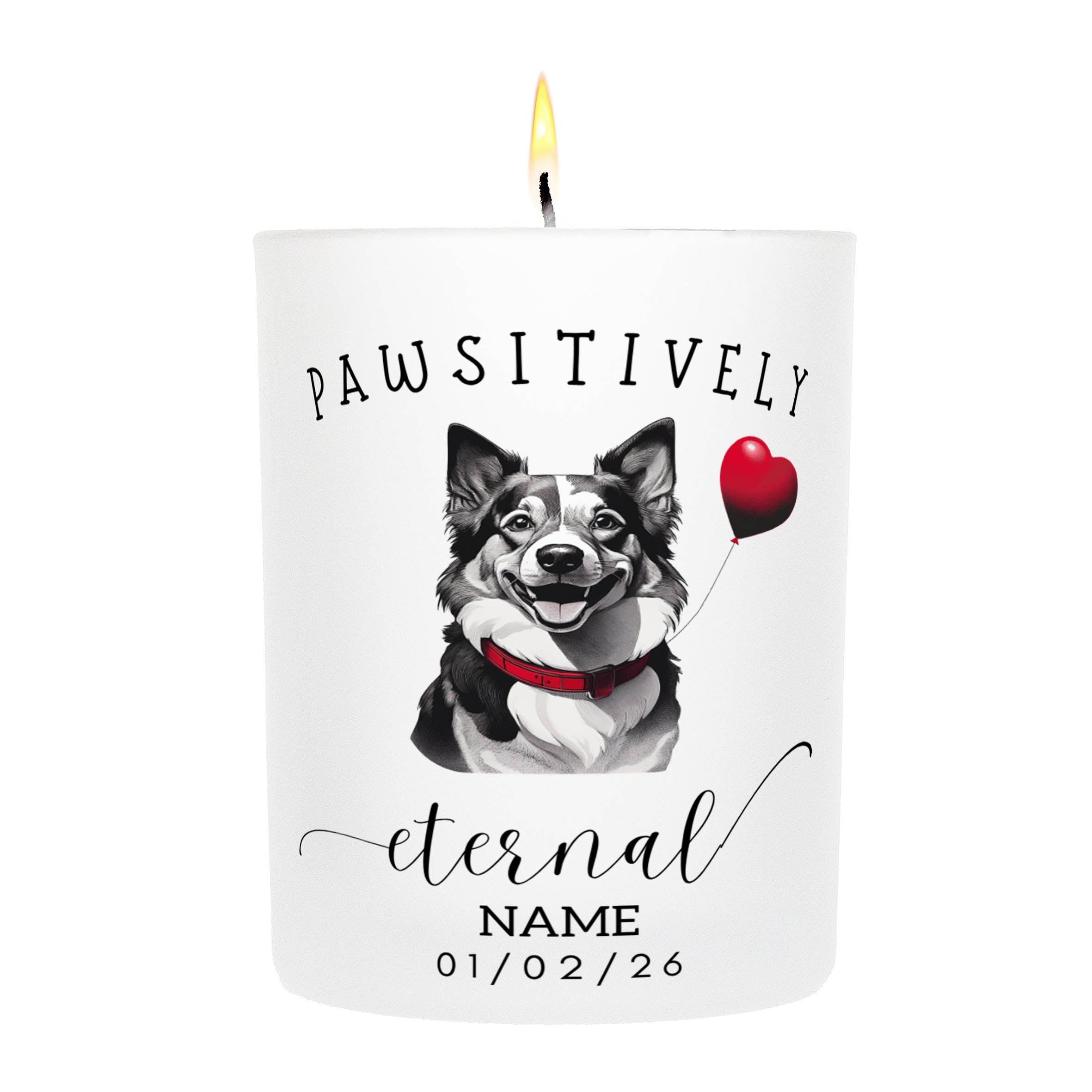 Shetland Sheepdog In Memory Custom Pawsitively Eternal Candle White
