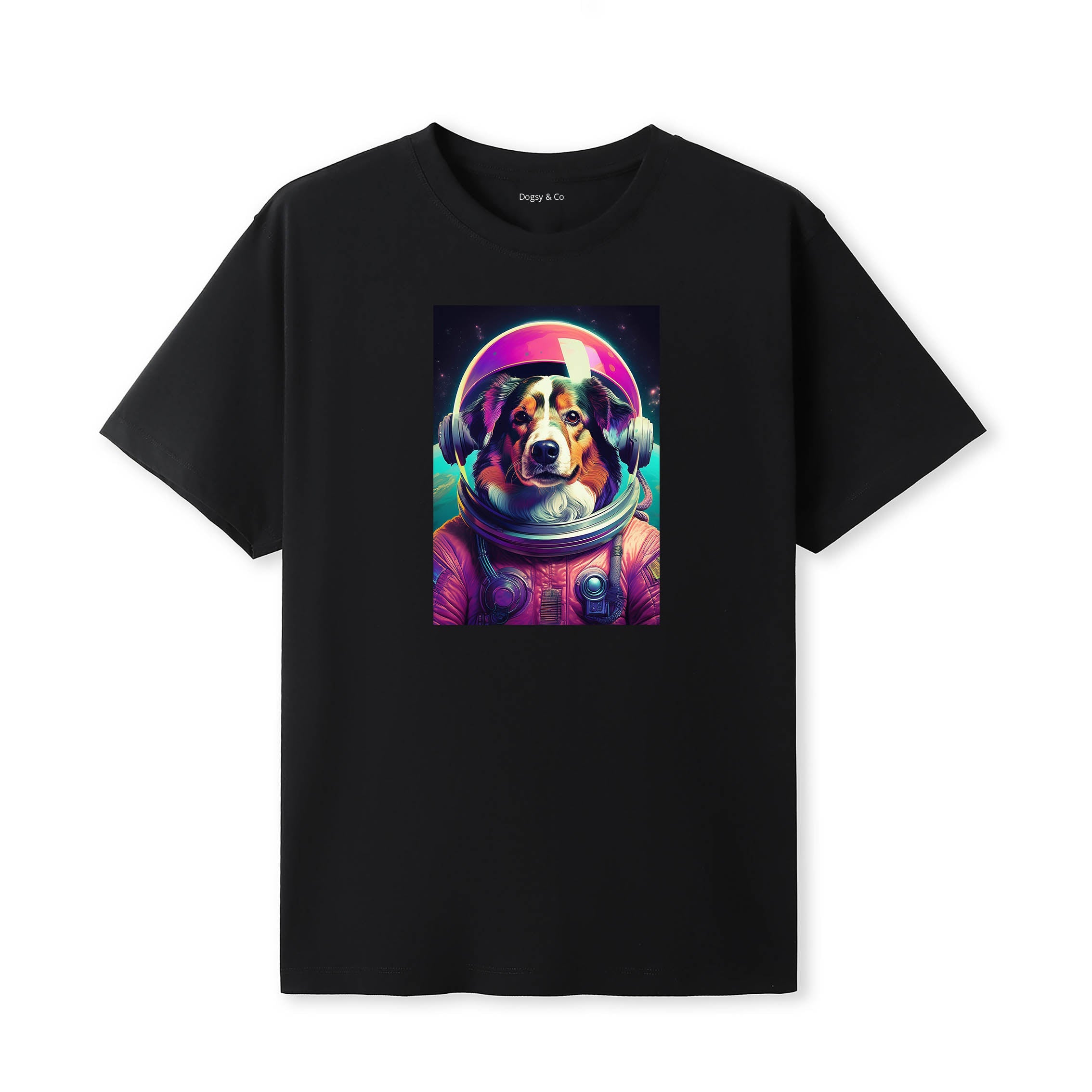 Shetland Sheepdog Space Dogs T-Shirt colourful astronaut dog artwork in a retro space design