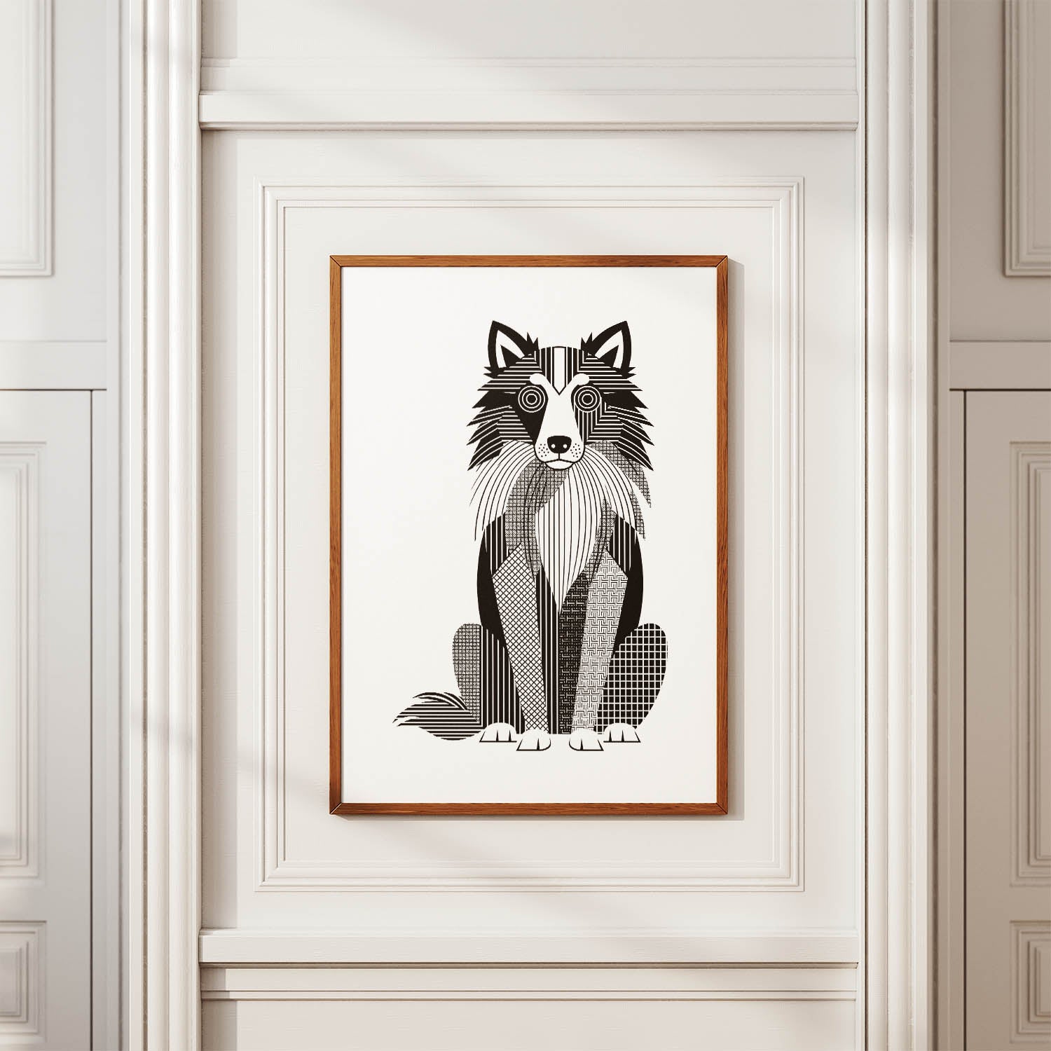 Shetland Sheepdog Geometric Line Art Print - Framed Mockup