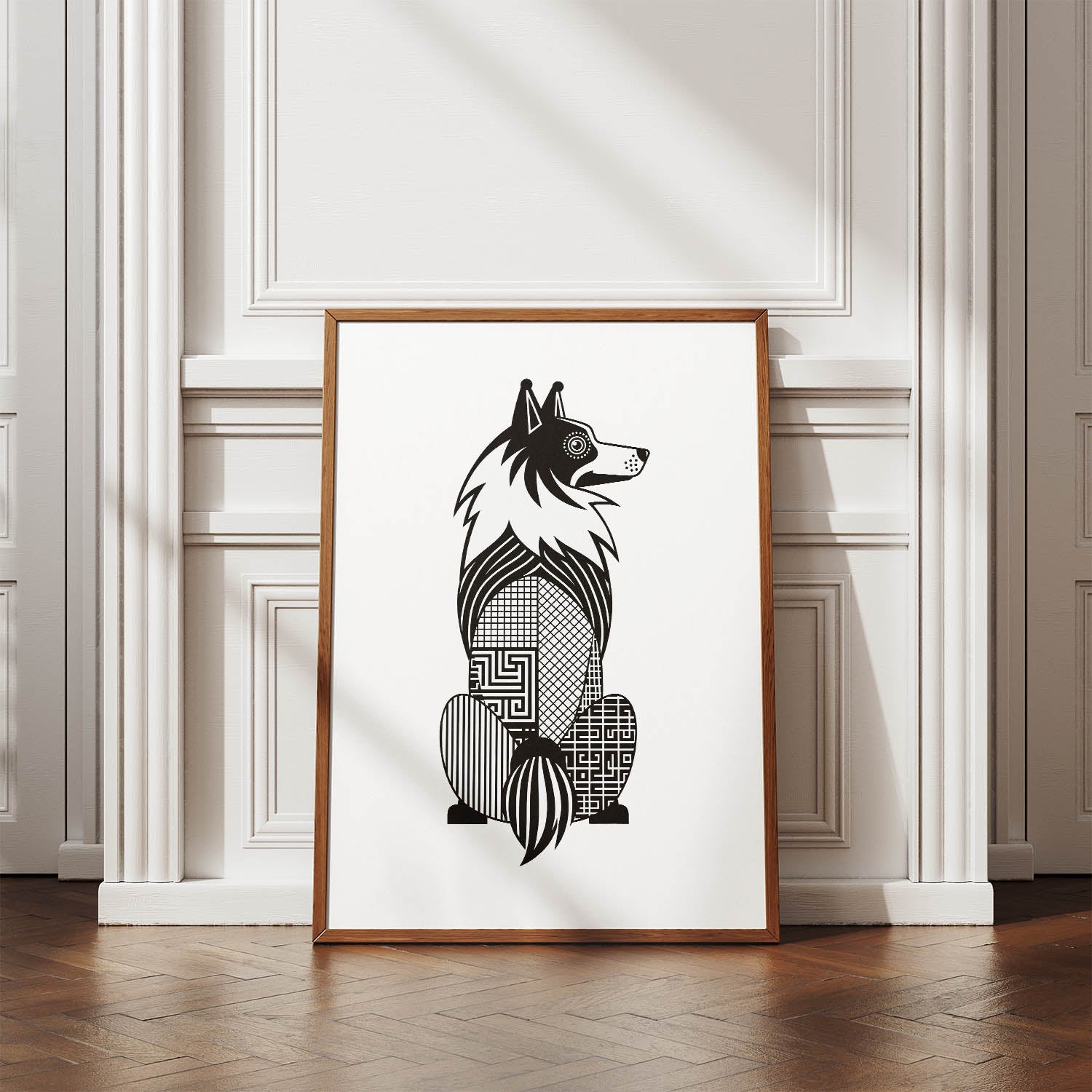 Shetland Sheepdog Geometric Line Art mockup